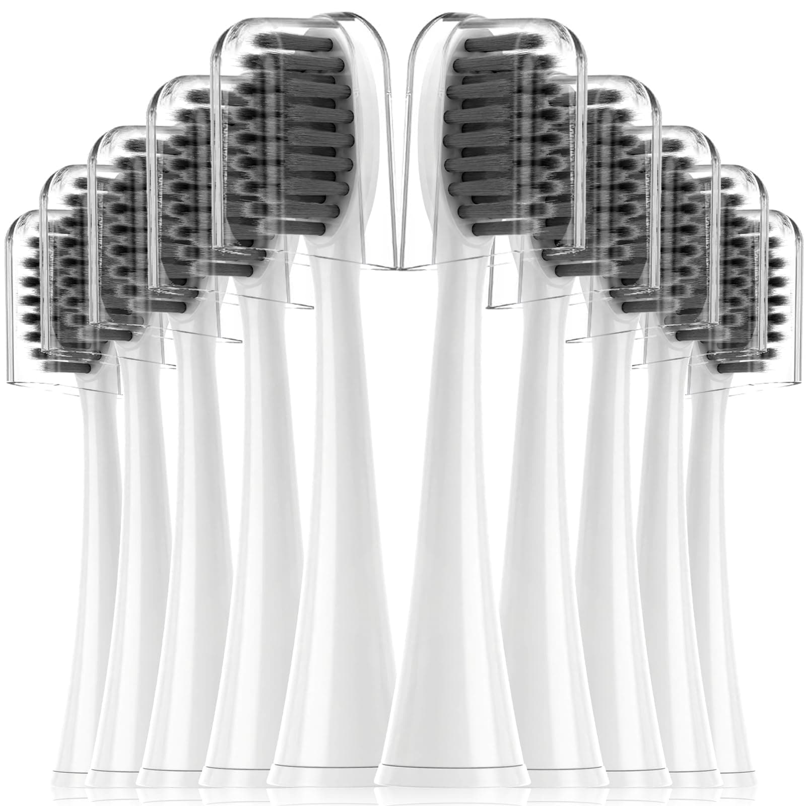 Compatible with Burst Adults Electric Toothbrush Replacement Heads with Dust Cover Caps, Perfect Fit with Burst Sonic Toothbrush Charcoal Soft Bristles,10 Pack, White