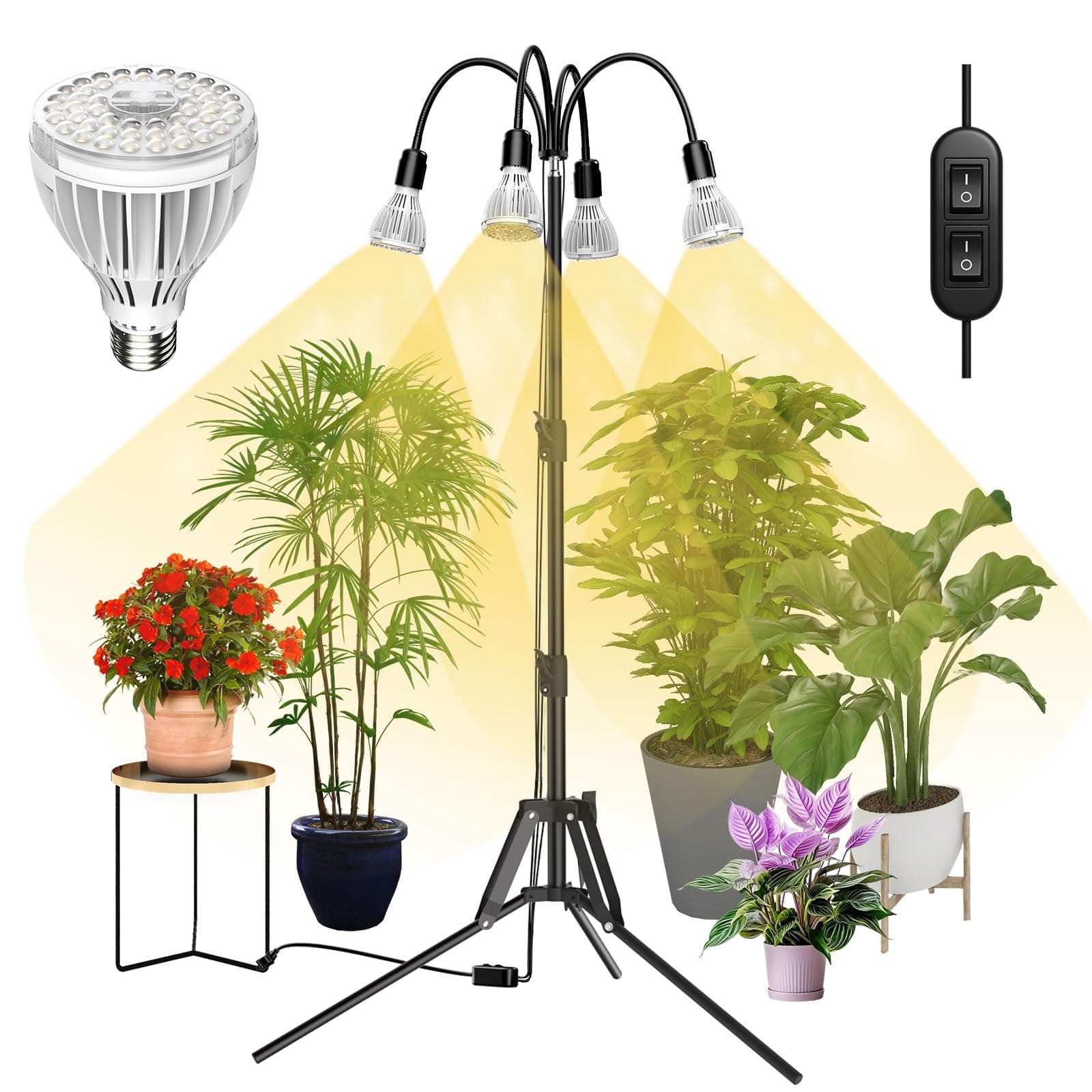 SANSI 128W Tripod Grow Light, Full Spectrum, High PPFD, 4X PAR25 32W