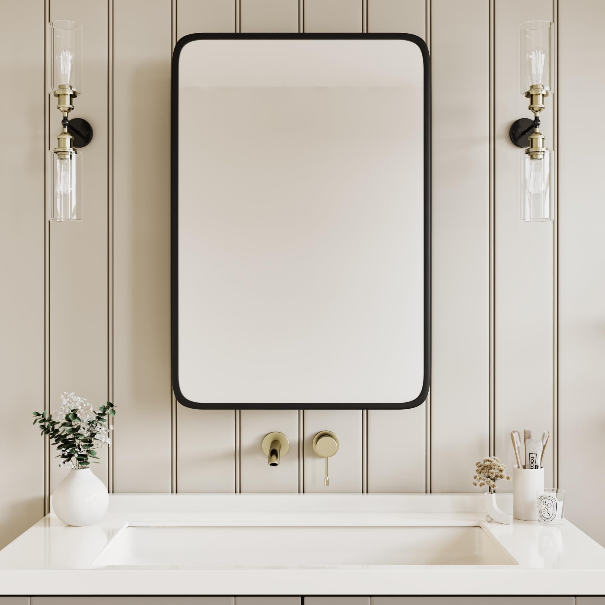 AGDULL Medicine Cabinet with Black Metal Frame Mirror, Overall 17.5"x29"