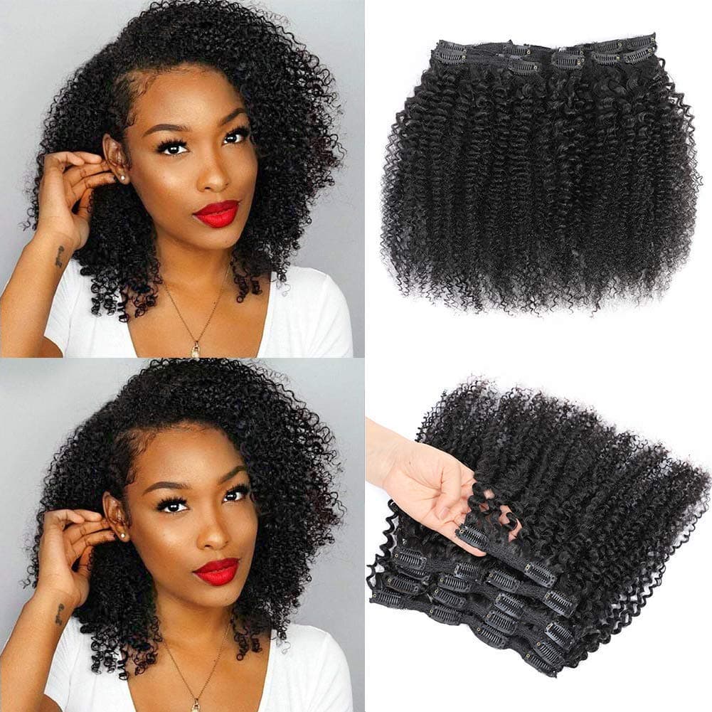 Urbeauty Kinkys Curly Clip in Hair Extensions for Black Women Triple Weft 20" 3B/3C Textured African American Afro Clip in Curly Weave Human Hair Extensions (#1B Natural Black,10Pcs/120g)