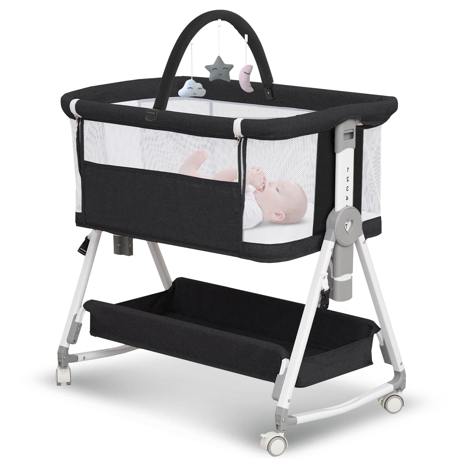 Baby Bassinet, 3 in 1 Bedside Bassinet for Baby with Hanging Toys