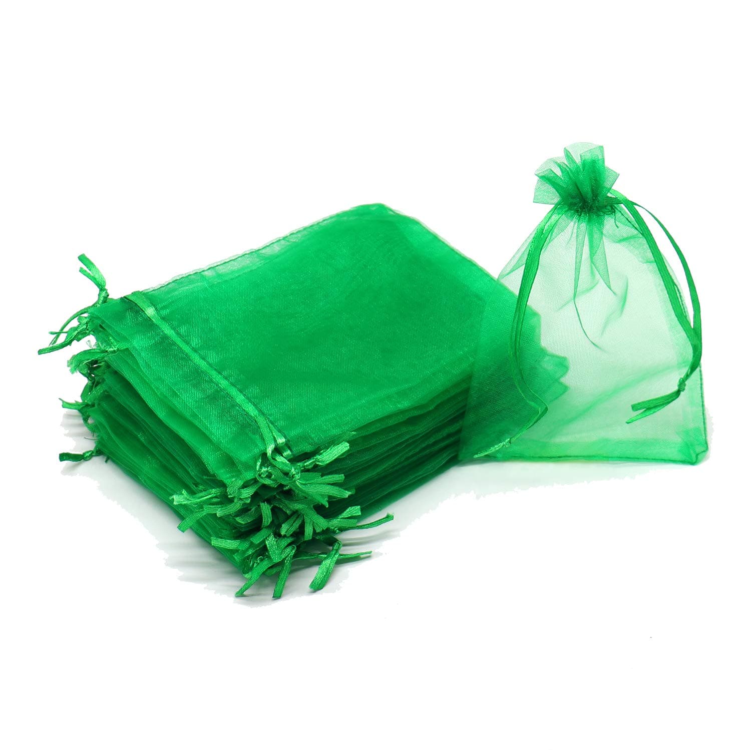 Bezall 50Pcs 6x8 inches Sheer Organza Bags, Mesh Gift Jewelry Drawstring Pouches Wedding Party Christmas Favor Bags (Green)