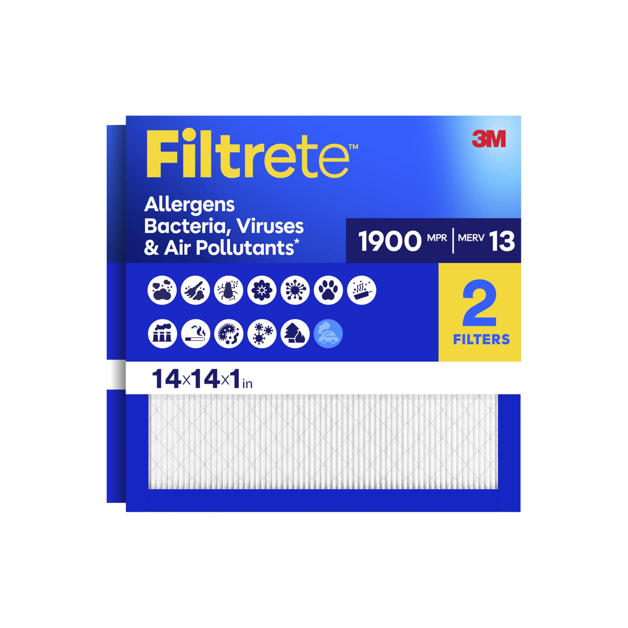 Filtrete 14x14x1 Air Filter, MERV 13, MPR 1900, 2 HVAC Filters