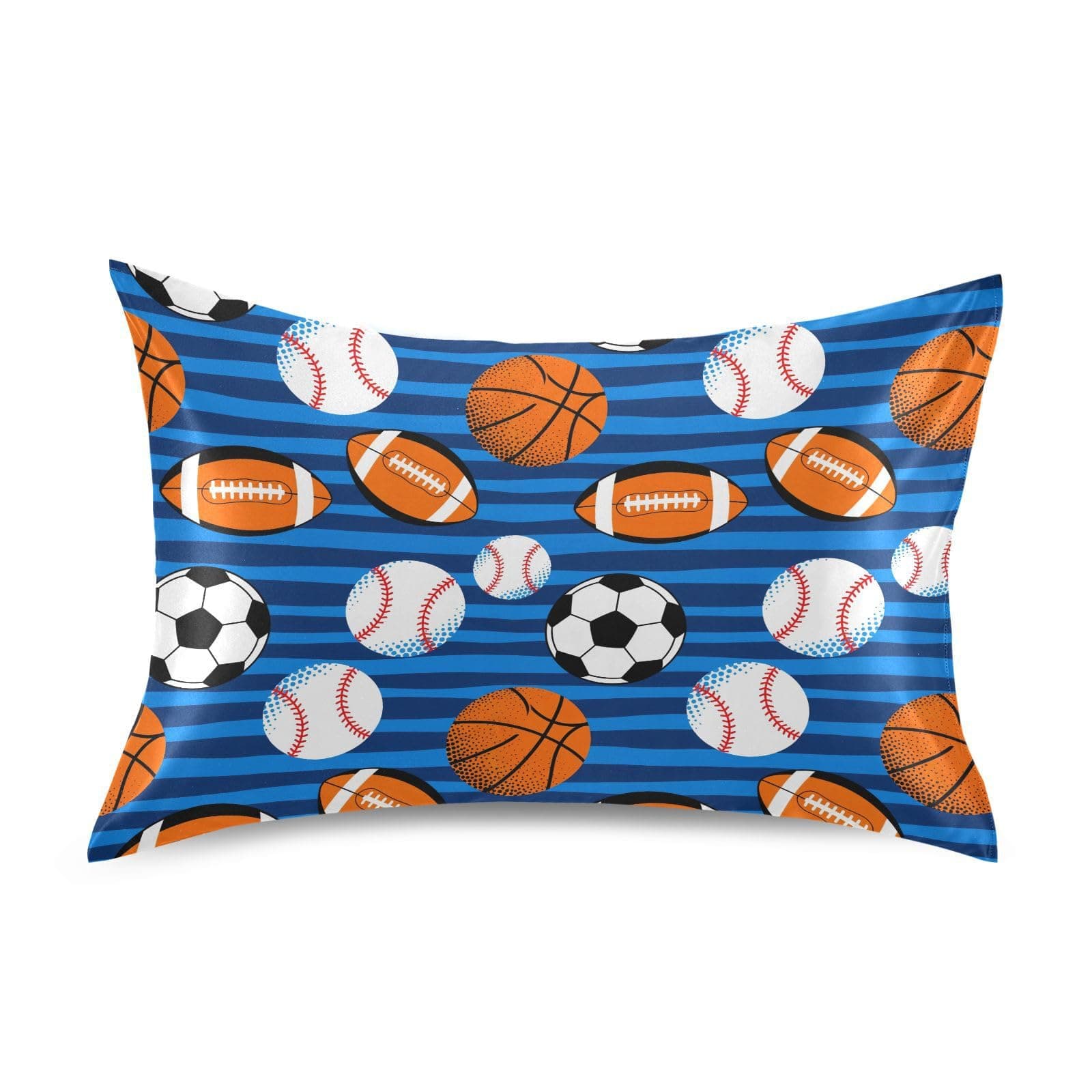 Soccer Balls Blue Pillow Covers Silk Pillowcase for Hair and Skin Breathable Silky Soft Satin Pillowcase Queen Size Pillow Case for Women Boys Girls 20x30 Inch