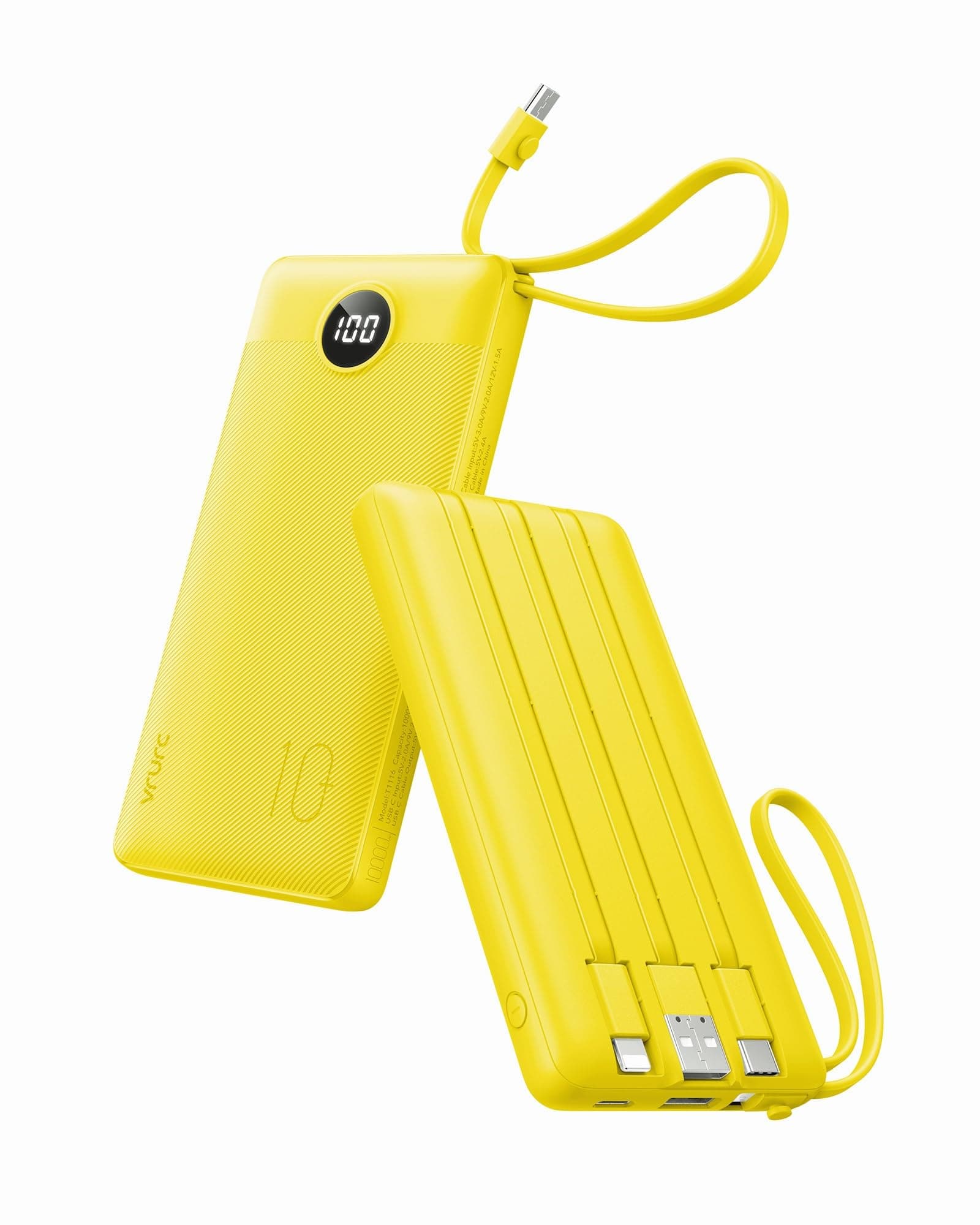 VRURC Portable Charger with Built-in Cables, 10000mAh USB C Power Bank