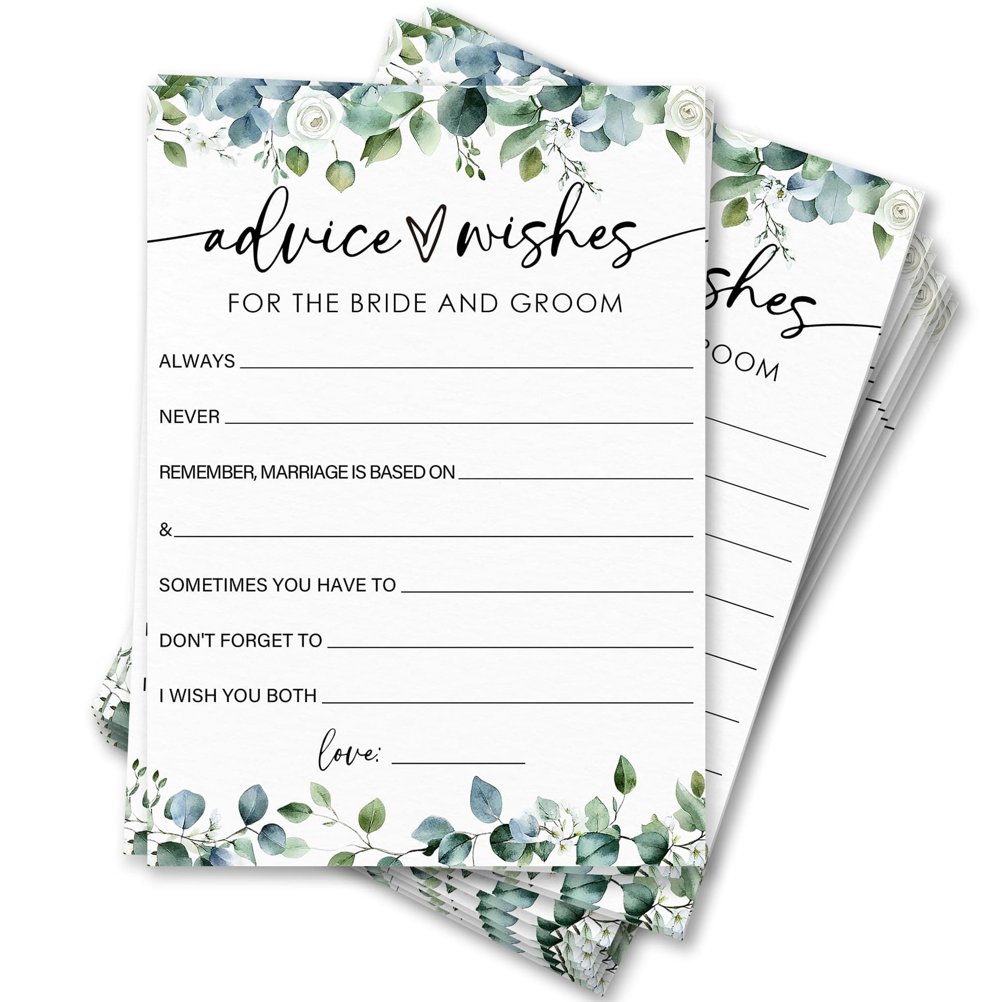 Advice & Wishes - Botanical Bridal Shower Game Cards - 50 Pcs Eucalyptus Leaves Game Cards - Funny Wedding Party Games For Bride & Groom - Activities for Bachelorette Party - A02