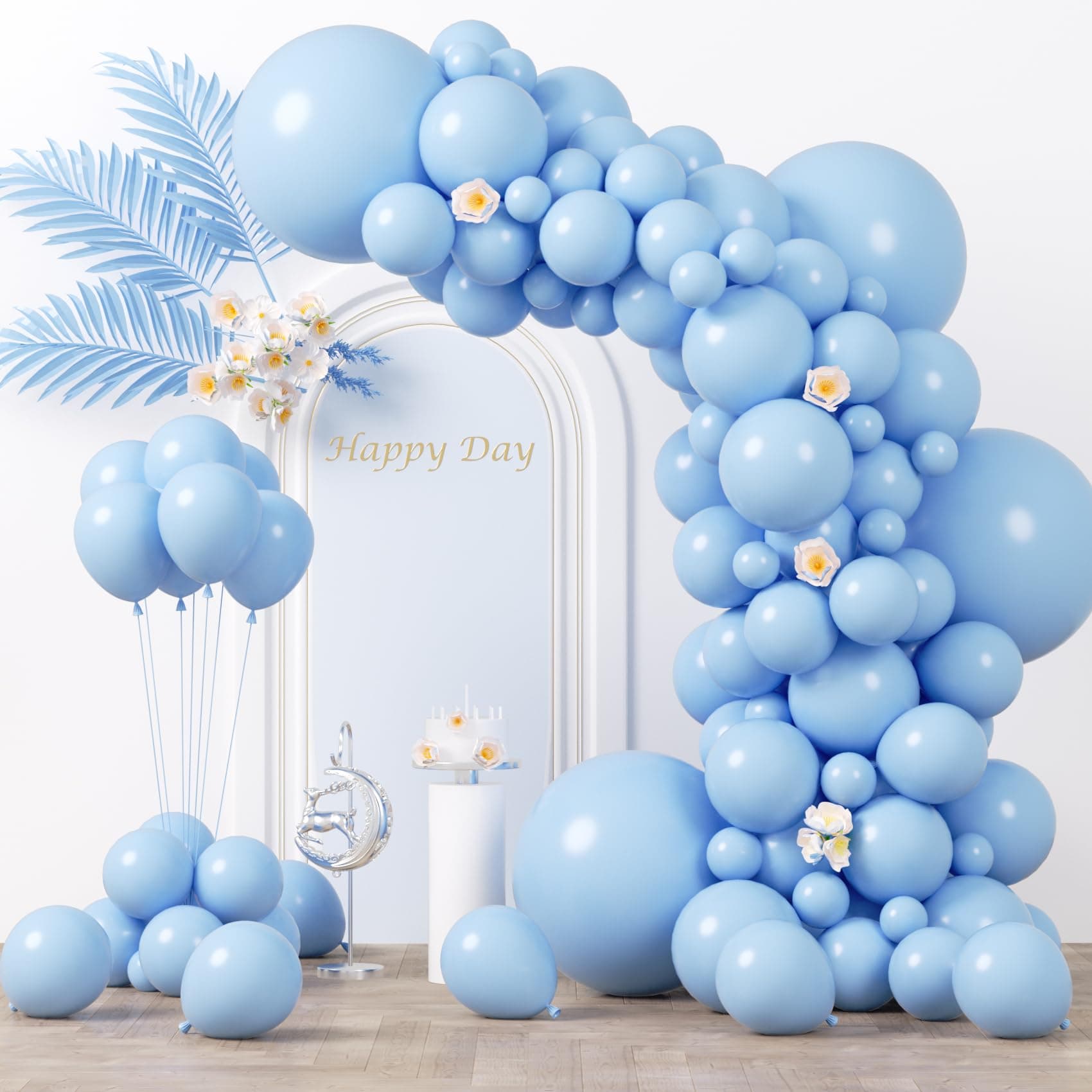 Voircoloria 130pcs Light Blue Balloons Garland Arch Kit, 18 12 10 5 Inch