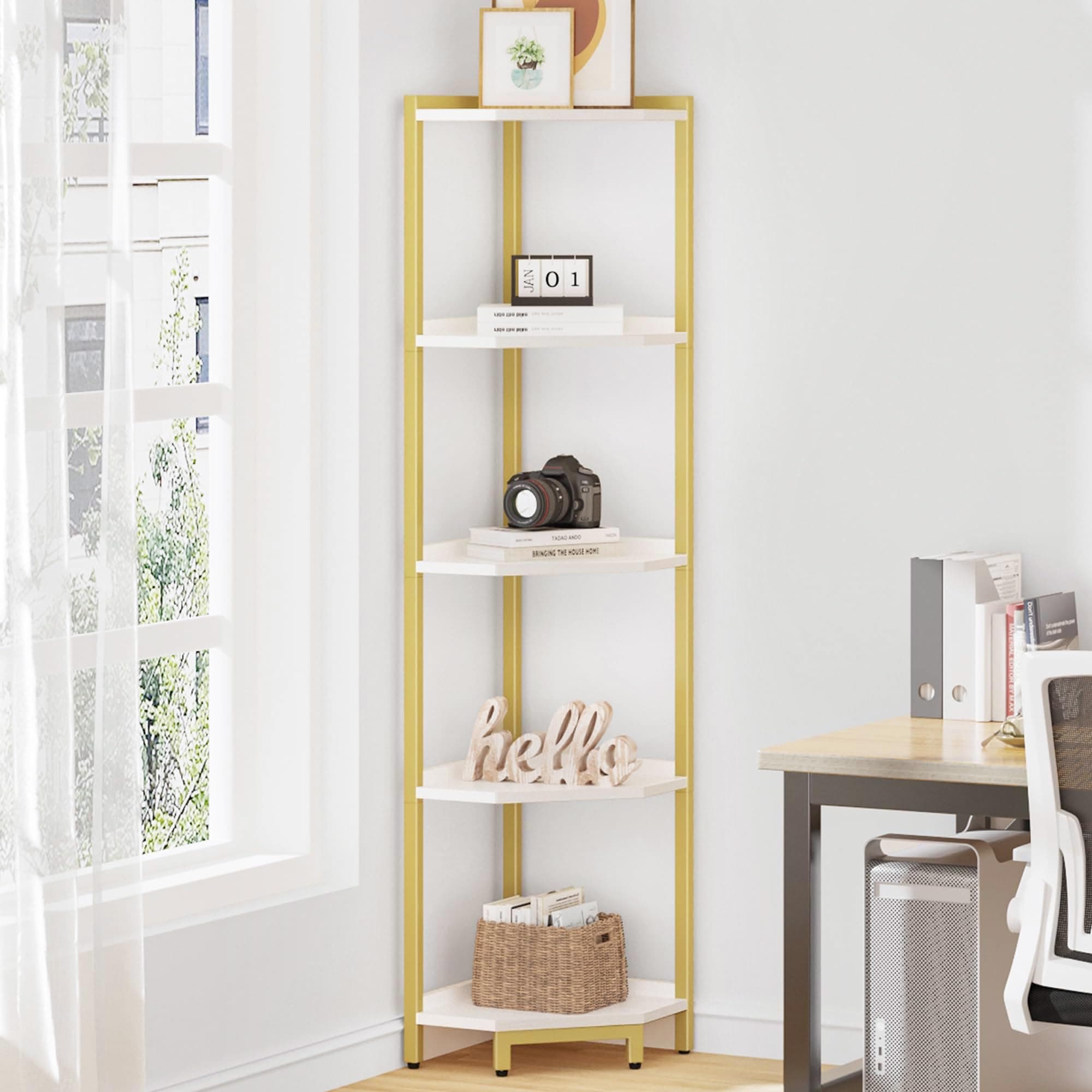 Hzuaneri Corner Shelf Stand 5-Tier Corner Bookshelf Storage Standing Shelf