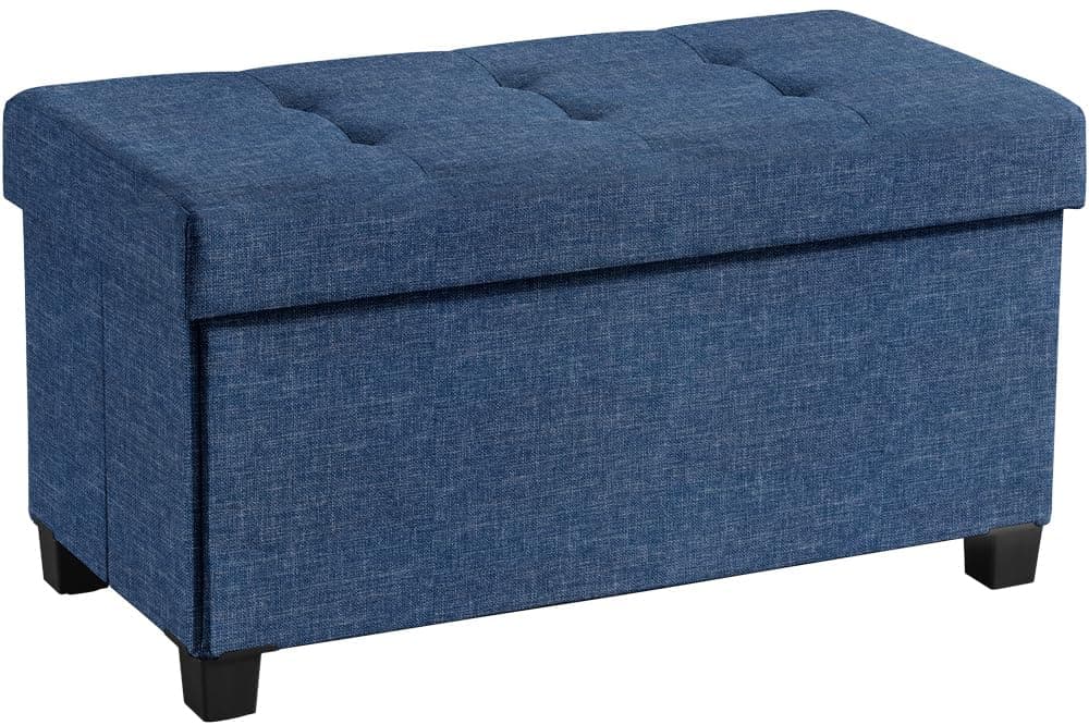 Ornavo Home 30" Large Storage Ottoman Bench with Legs, Navy Blue