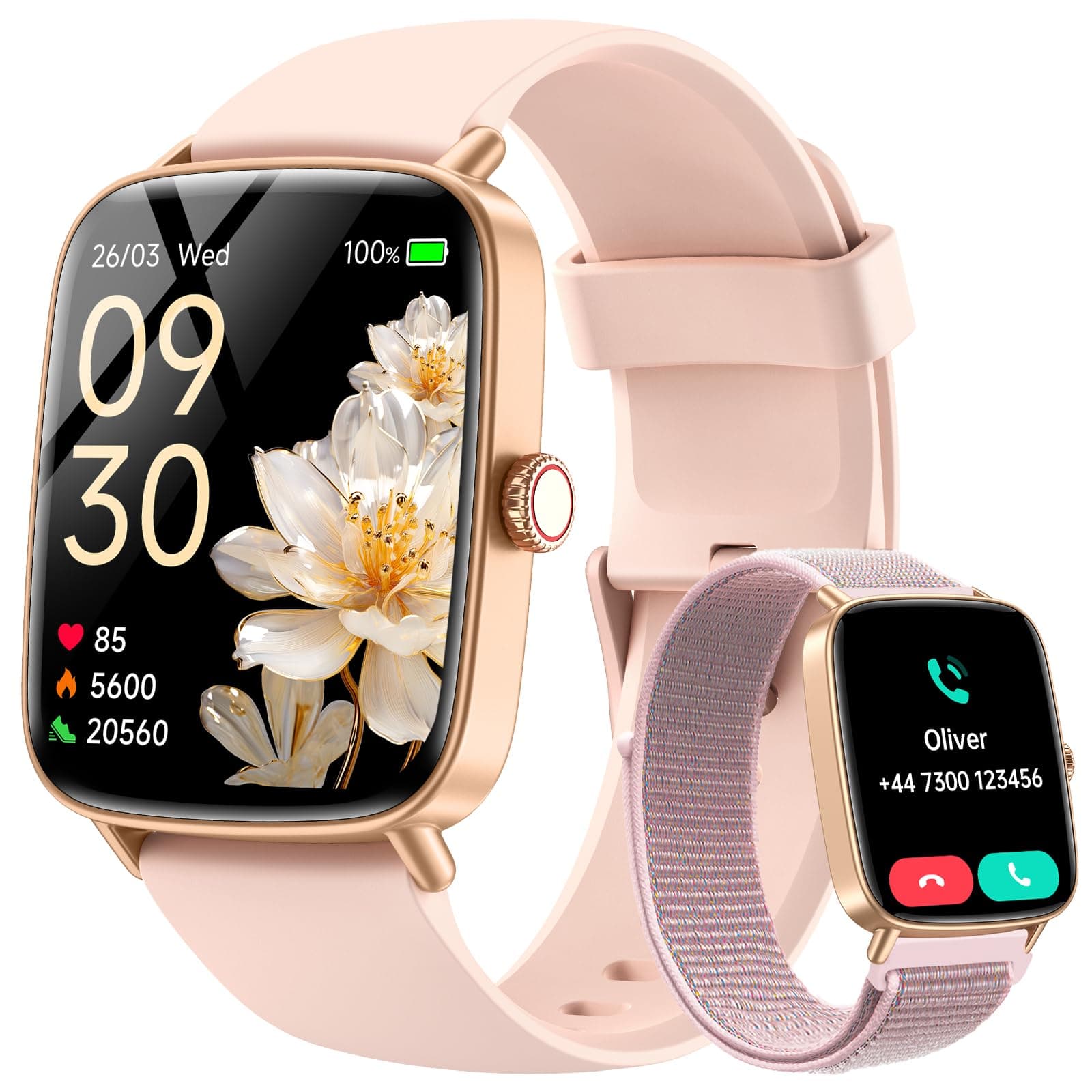 Smart Watches for Women (Answer/Make Calls),1.85" HD Screen Fitness Watch with Bluetooth 5.3,Heart Rate/Sleep/SpO2 Monitor,110+ Sports Modes,IP68 Waterproof Smartwatch,Activity Tracker for Android iOS