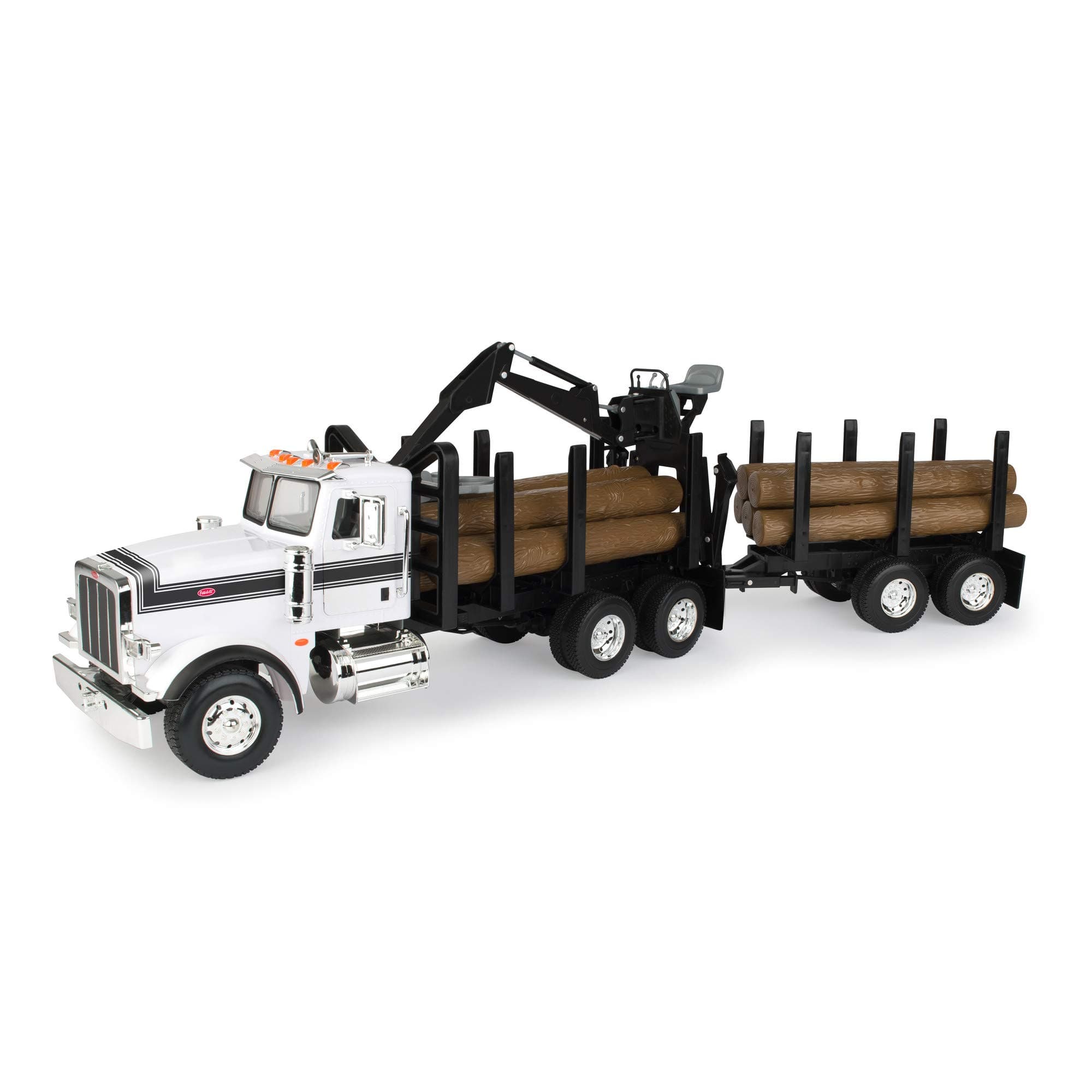 ERTL 46720 1/16 Big Farm Peterbilt Logging Truck with Pup Trailer & Logs, White, Black, Brown