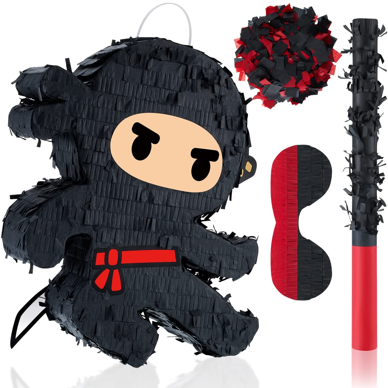 Karate Ninja Piñata Ninja Birthday Party Supplies with Piñata Stick Confetti and Blindfold, Warrior Birthday Party Decor for Adults Game Black(13 x 13 x 3 Inch,Vivid Style)