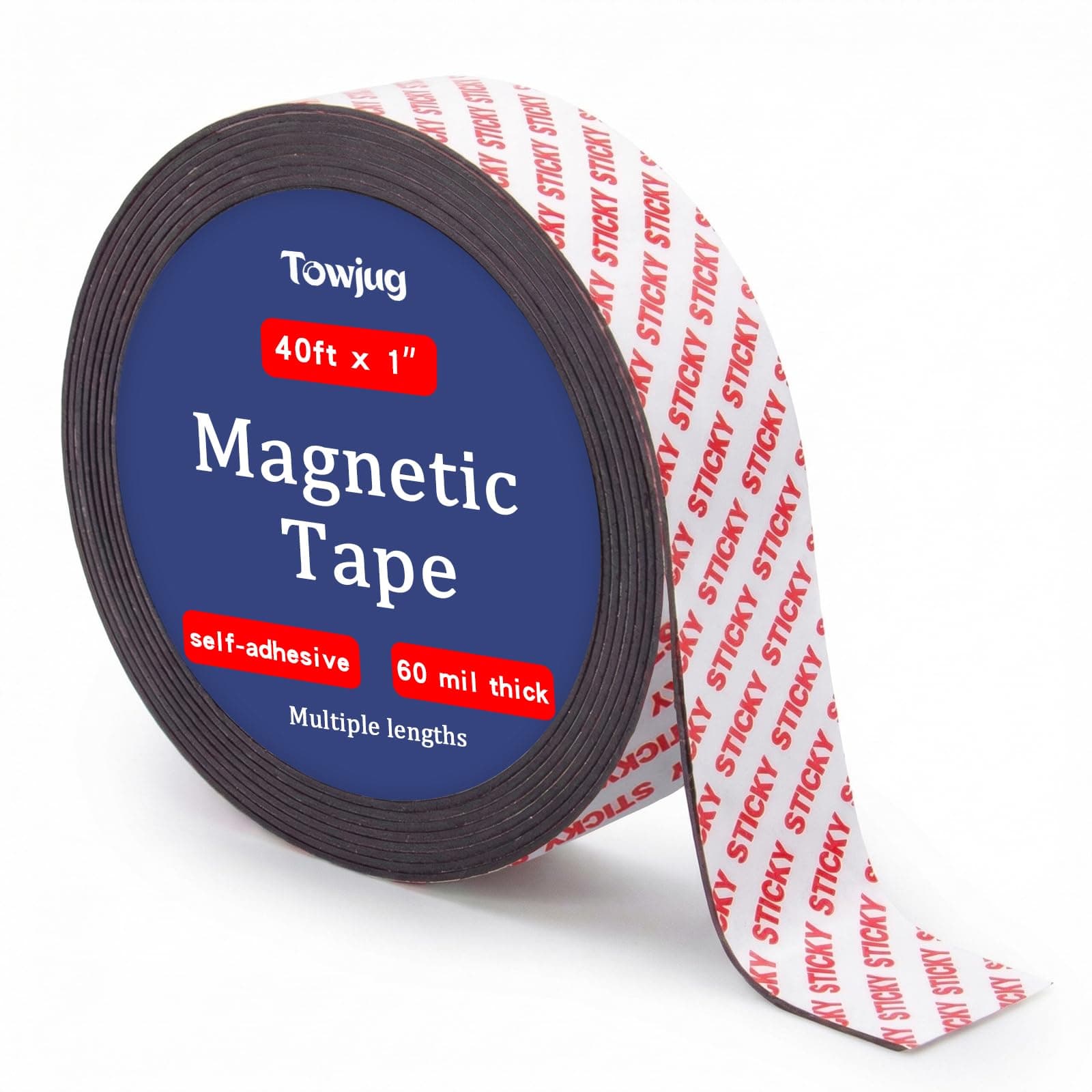 Towjug Magnetic Tape 40ft x 1in, Fridge Magnets with Adhesive Backing Roll
