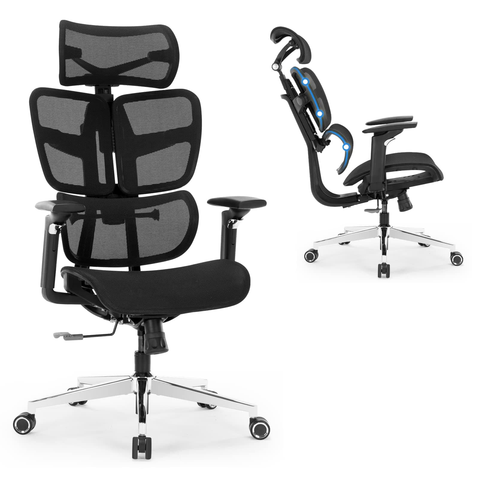 Luckyear Ergonomic Office Chair, Big and Tall Desk Chair with Adjustable Lumbar Support, Tilt Computer Chair with Headrest Home Office Desk Chairs, Gaming Chair Swivel Executive Task Chair, Black
