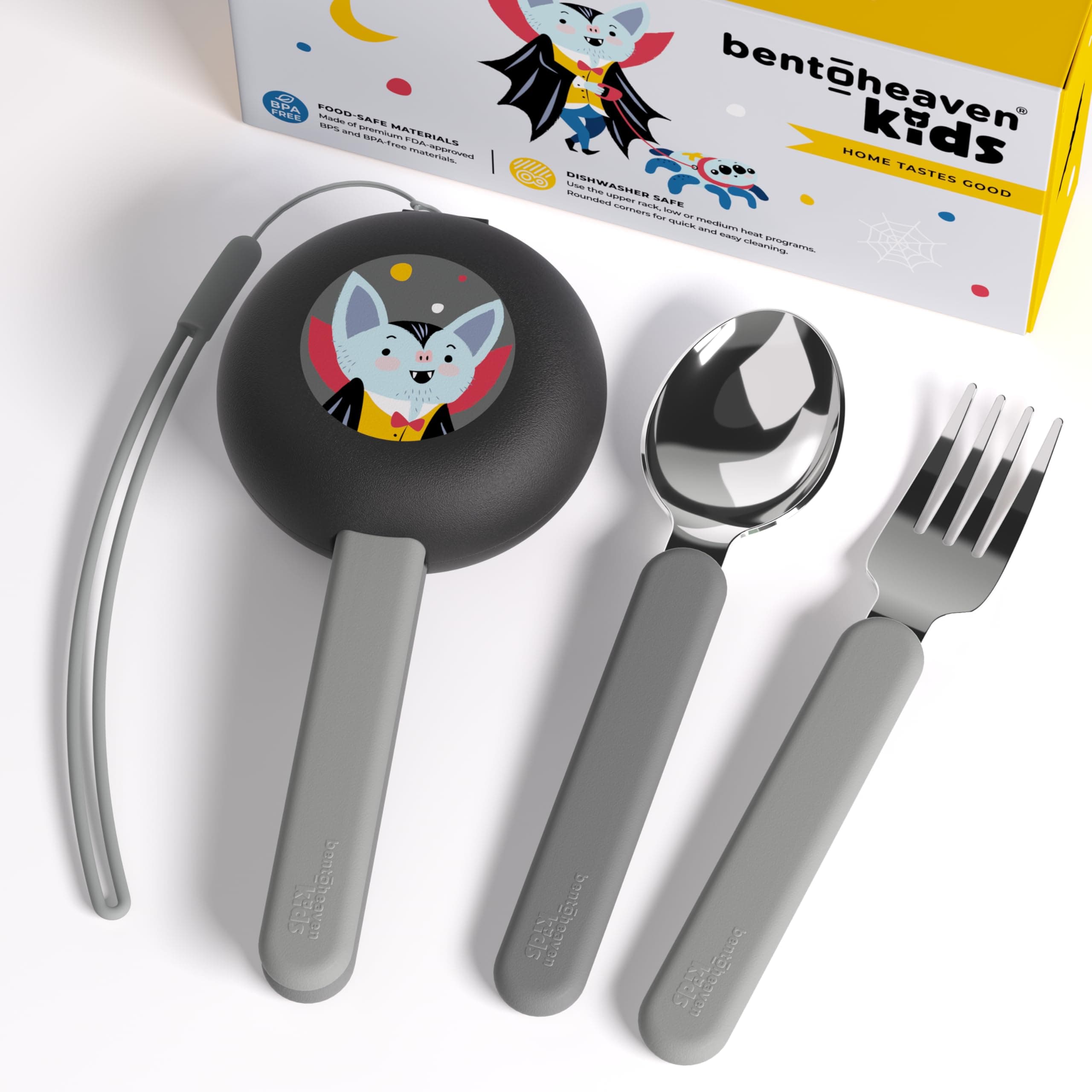 Bentoheaven Kids Utensils Set with Case, Reusable Fork & Spoon, Vampire