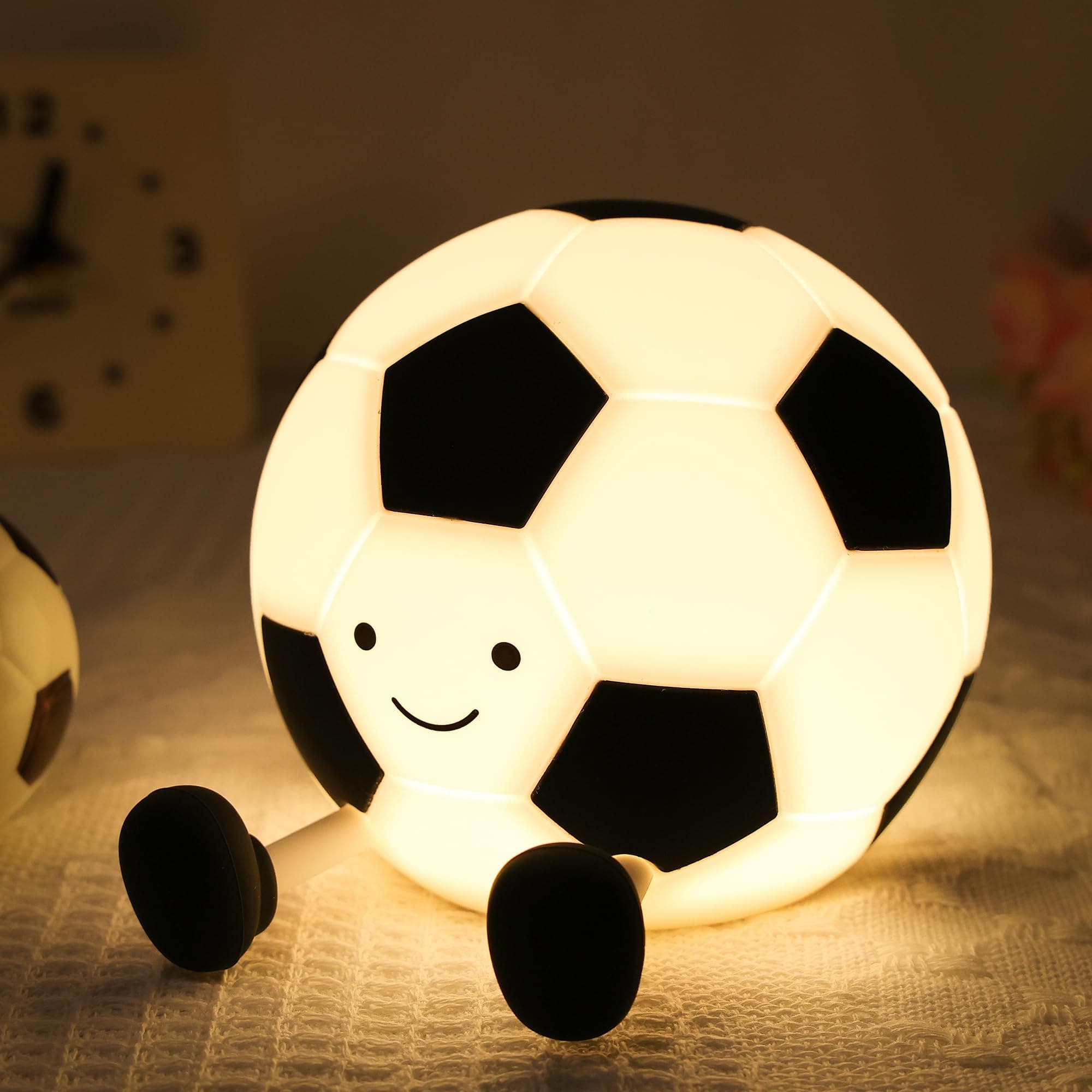 FULLOSUN Soccer Night Light for Boys, Light up Soft Silicone LED Football Lamp, Rechargeable with Timer Dimmable, Portable Nursery Bedroom Table Decor, Kids Teens Sport Fans Birthday Gifts