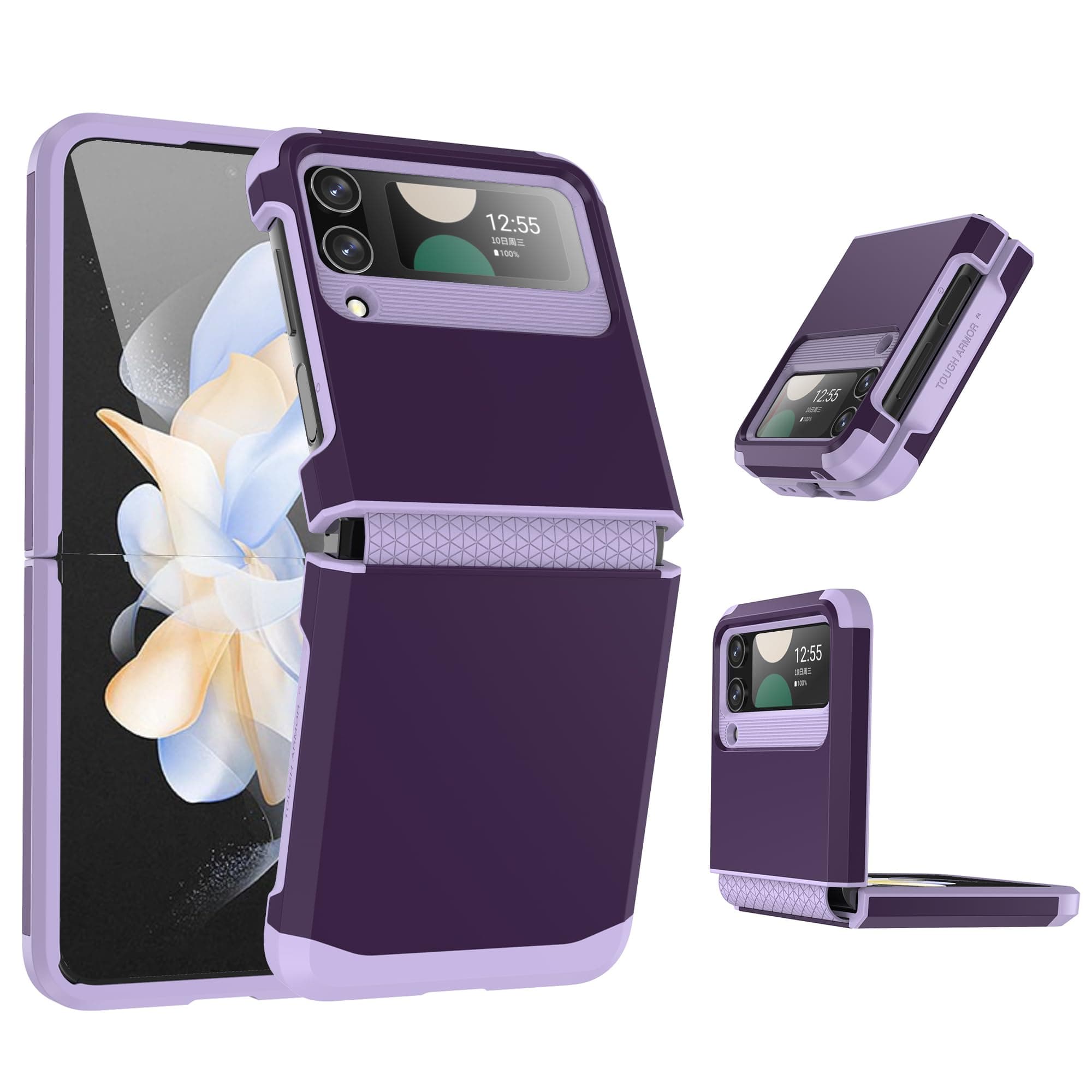 Ygtrlkp for Samsung Galaxy Z Flip 3 case,with Flexible Soft Rubber Hinge Protection,PC,TPU Two-in-one Shockproof, Anti Scratch,Rugged Full Body Protective Armour Phone case for Z Flip 3 (Purple)