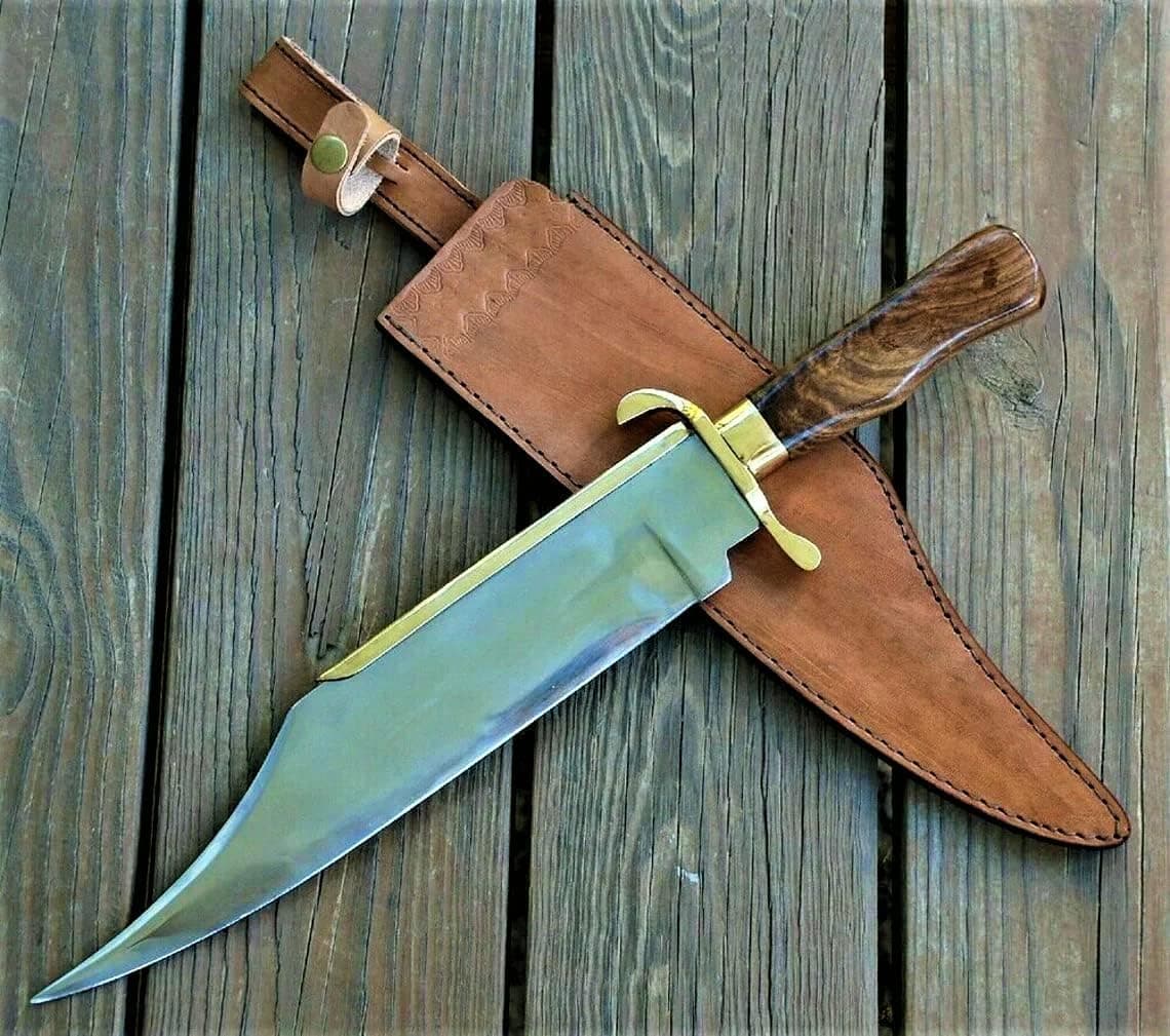 Dundee Alamoo Musso 17.00' Custom Handmade 5160 Spring Steel Alamoo Hunting Combat Musso Bowie Knife With Leather Sheath, Mirror Polish, (RE-985) Hunting Knife, Hunting Knives, Hunting Bowie Knife, Historical Replica Bowie Knife, EDC Knife