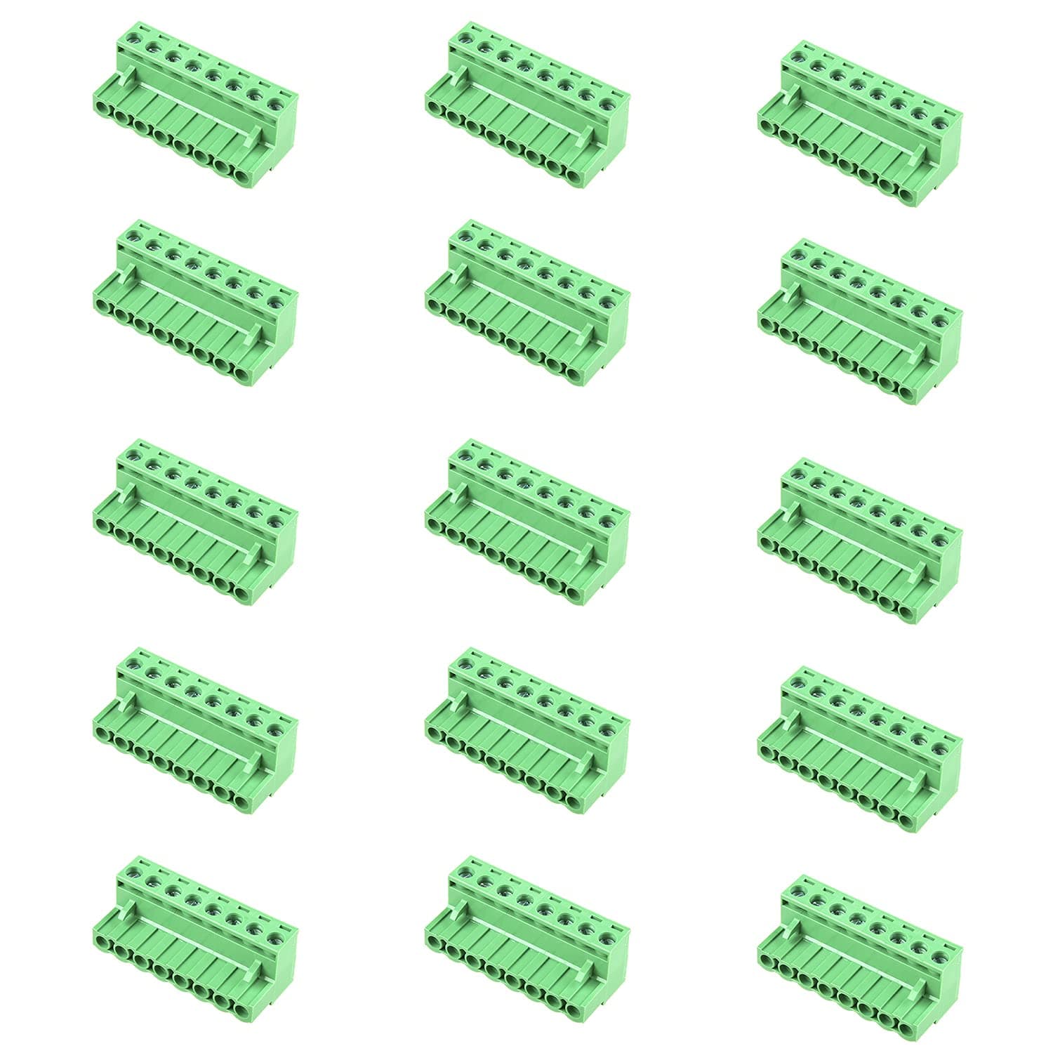 Heyiarbeit 15Pcs 8Pin 5.08mm Pitch 300V 15A PCB Mount Screw Terminal Block Connector Green 2EMGK-5.08