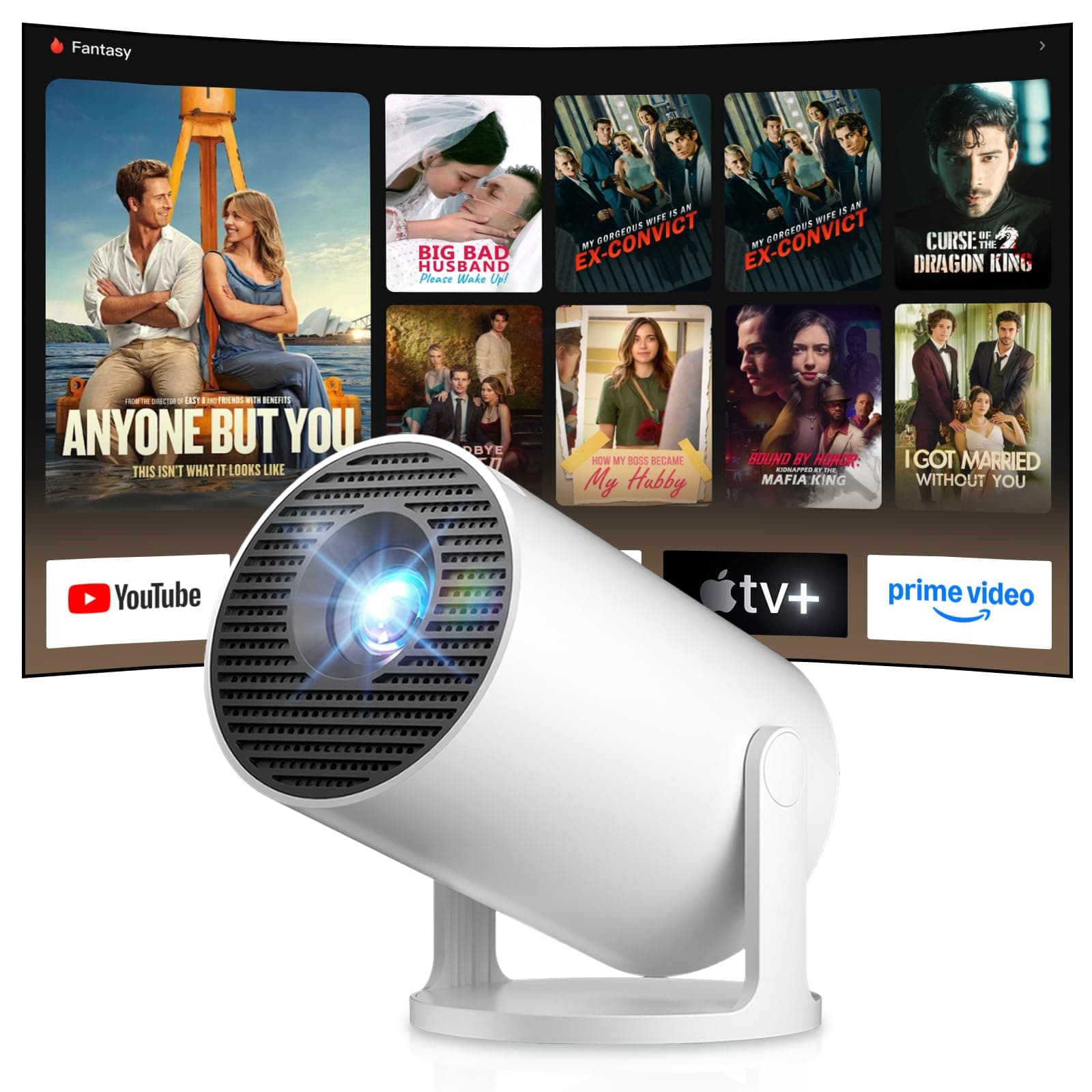 Salange Mini Beamer 2026,4K Unterstützt Smart Projektor Android 14, Tragbarer mit WiFi 6 und Bluetooth 5.4 Auto Keystone, Klein Handy Beamer Heimkino Outdoor,270°Dreh kompatibel,Weiß