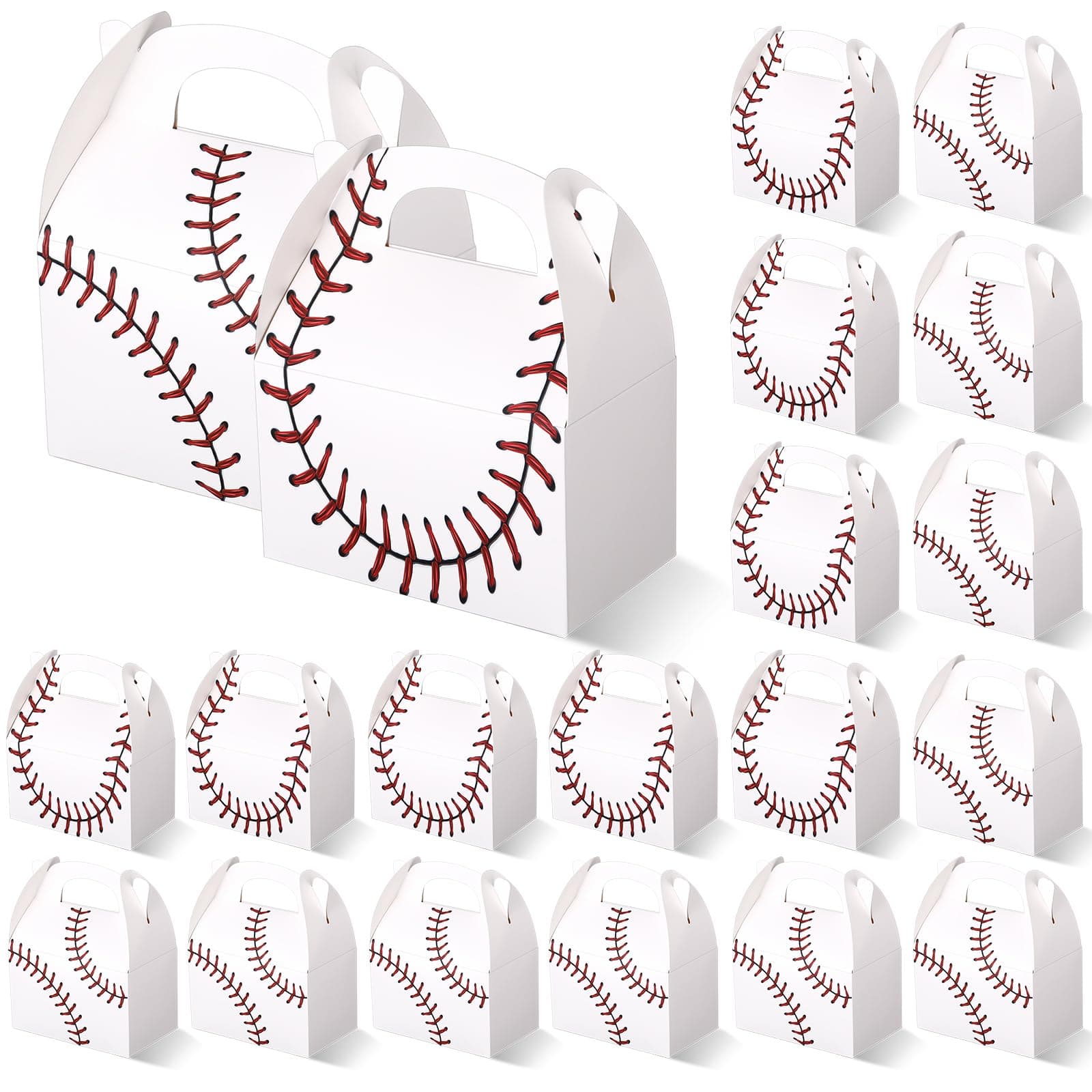 Aoriher 30 Pcs Baseball Basketball Treat Boxes Soccer Football Sports Theme Party Gift Box with Handles Party Decorations Gift Wrap Boxes Cardboard Candy Snack Goody Boxes (Baseball,30 Pcs)