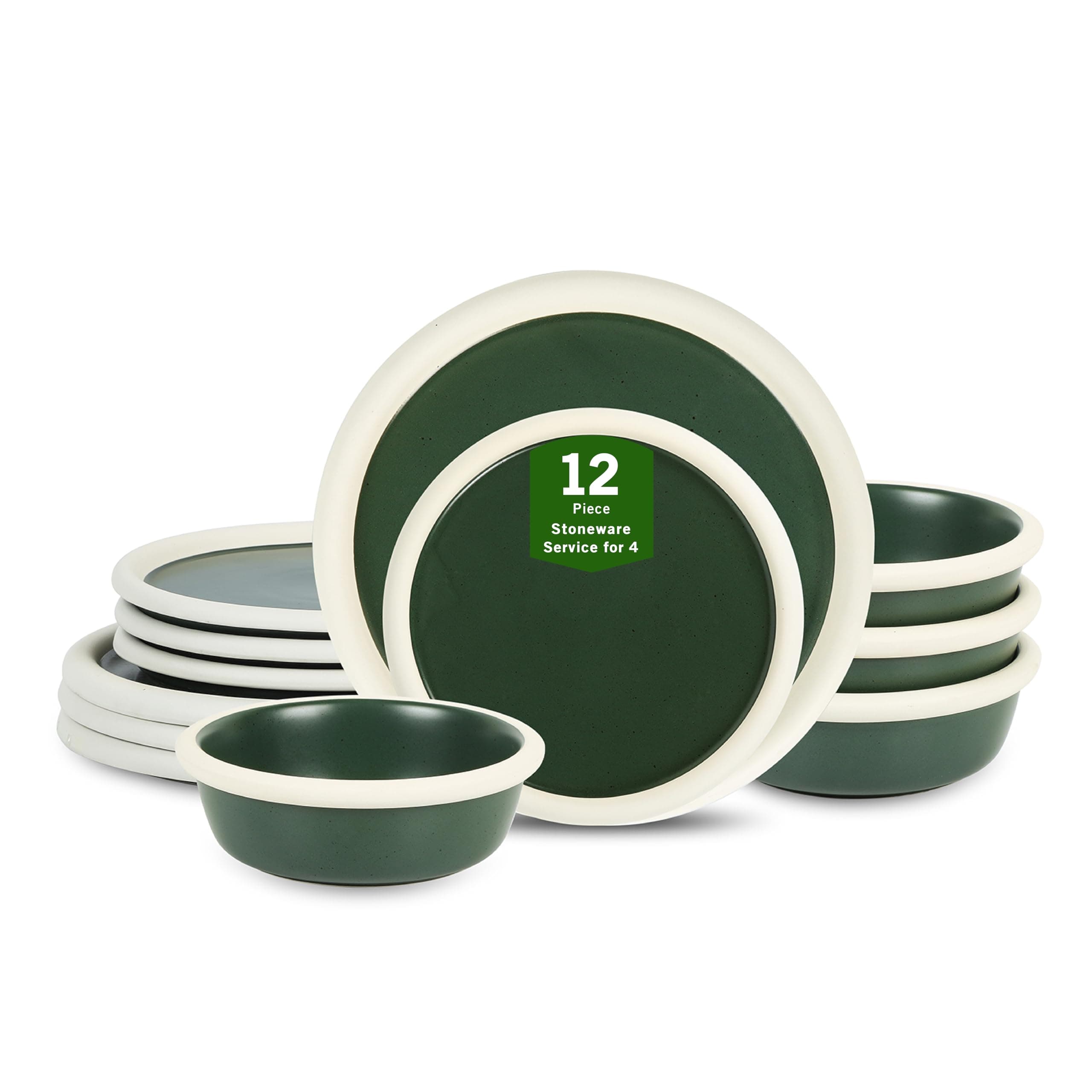 Stone Lain Capri 12-Piece Dinnerware Set Stoneware, Green