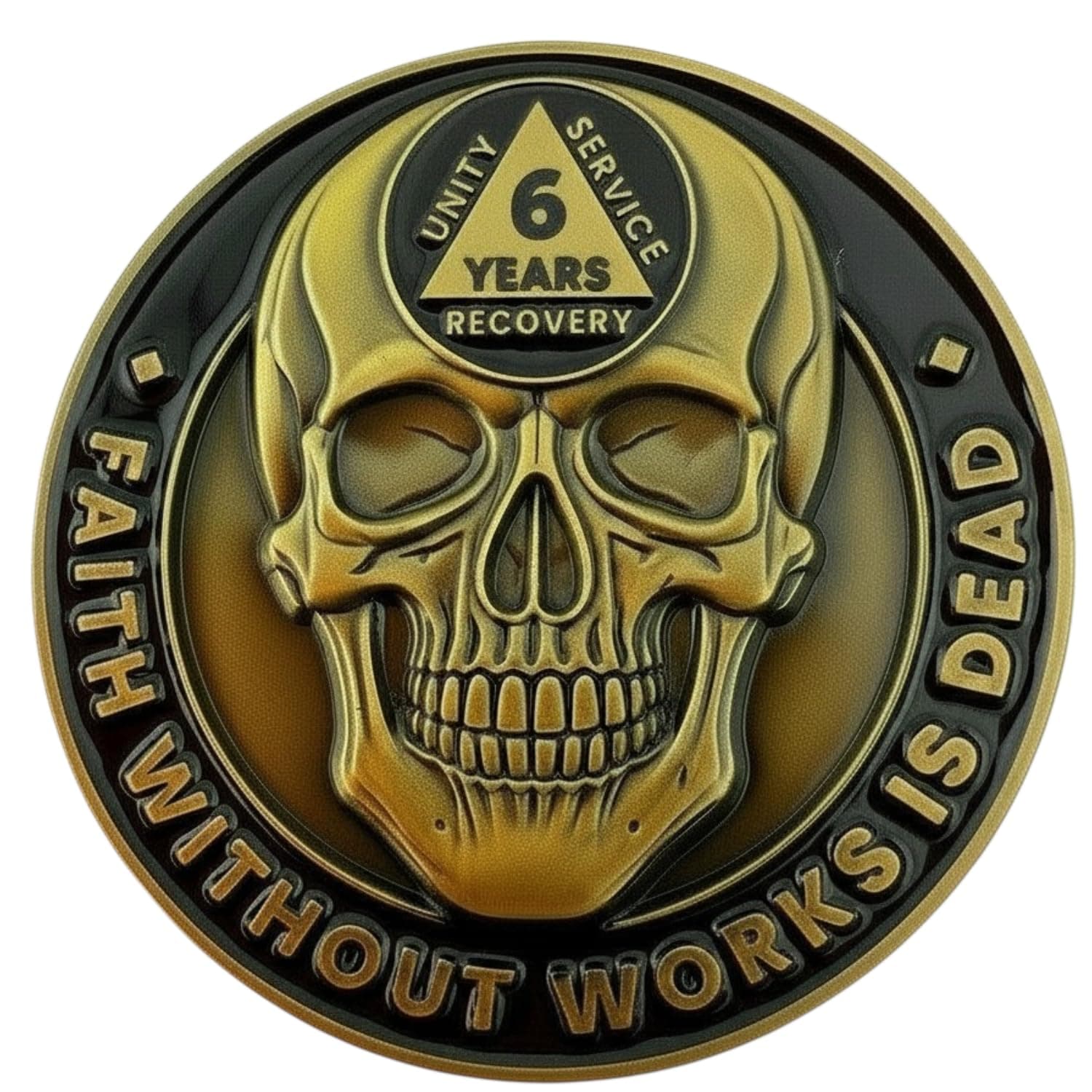 6 Year Skull Sobriety Coin- Sobriety Anniversary- AA Coins and Medallions- Unique Sobriety Gift- AA Milestone Coin- Sobriety Chips and Sobriety Coins