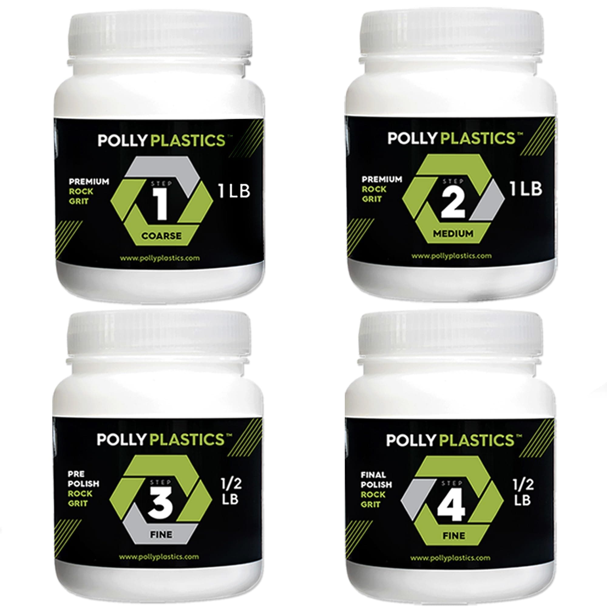 Polly Plastics Rock Tumbler Grit and Polish Refill Media Kit | 4-Steps Supplies for Tumbling and Polishing Stones and Gems | Professionals Adults and Kids | Polish 20lbs of Rocks