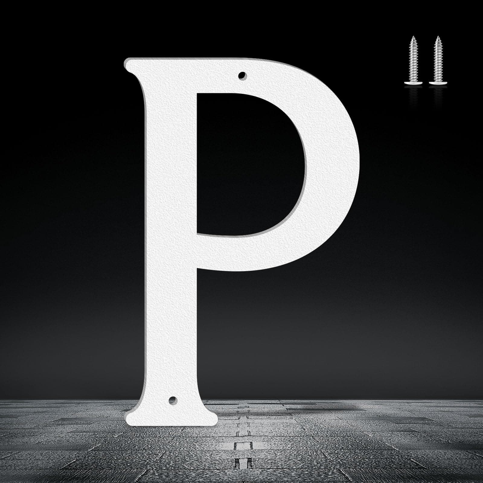 5 Inch Metal House Numbers and Letters, White Modern Address Signs, Outdoor Mailbox Numbers With Nail kit, for Houses, hotels, apartments, streets (Letter P)