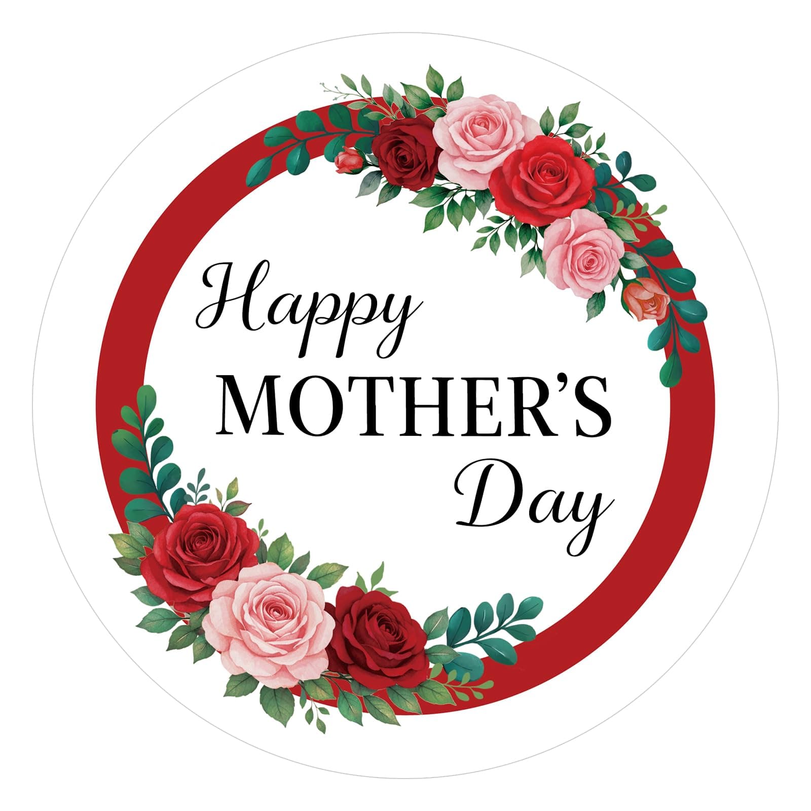 Alynta Happy Mothers Day Stickers 2 Inch Mother's Day Stickers 60Pcs Large Round Self-Adhesive Mothers Day Gift Sticker Floral Sticker for Envelope Seals Cards Gift Wrapping Decorations (Red)