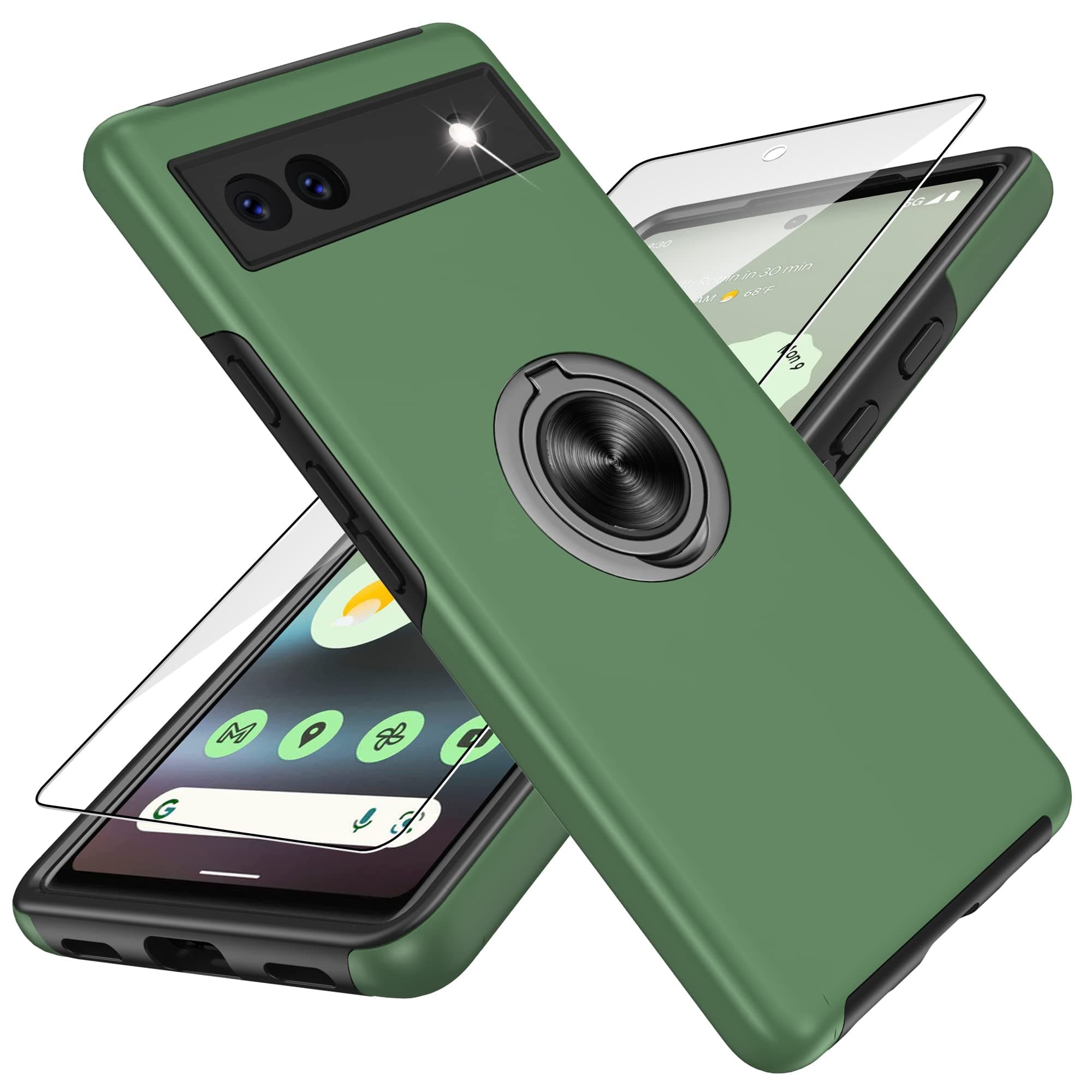 Gritup for Pixel 6A Case with HD Screen Protector, 360 Magnetic Ring Holder Kickstand Case for Google Pixel 6A,Green