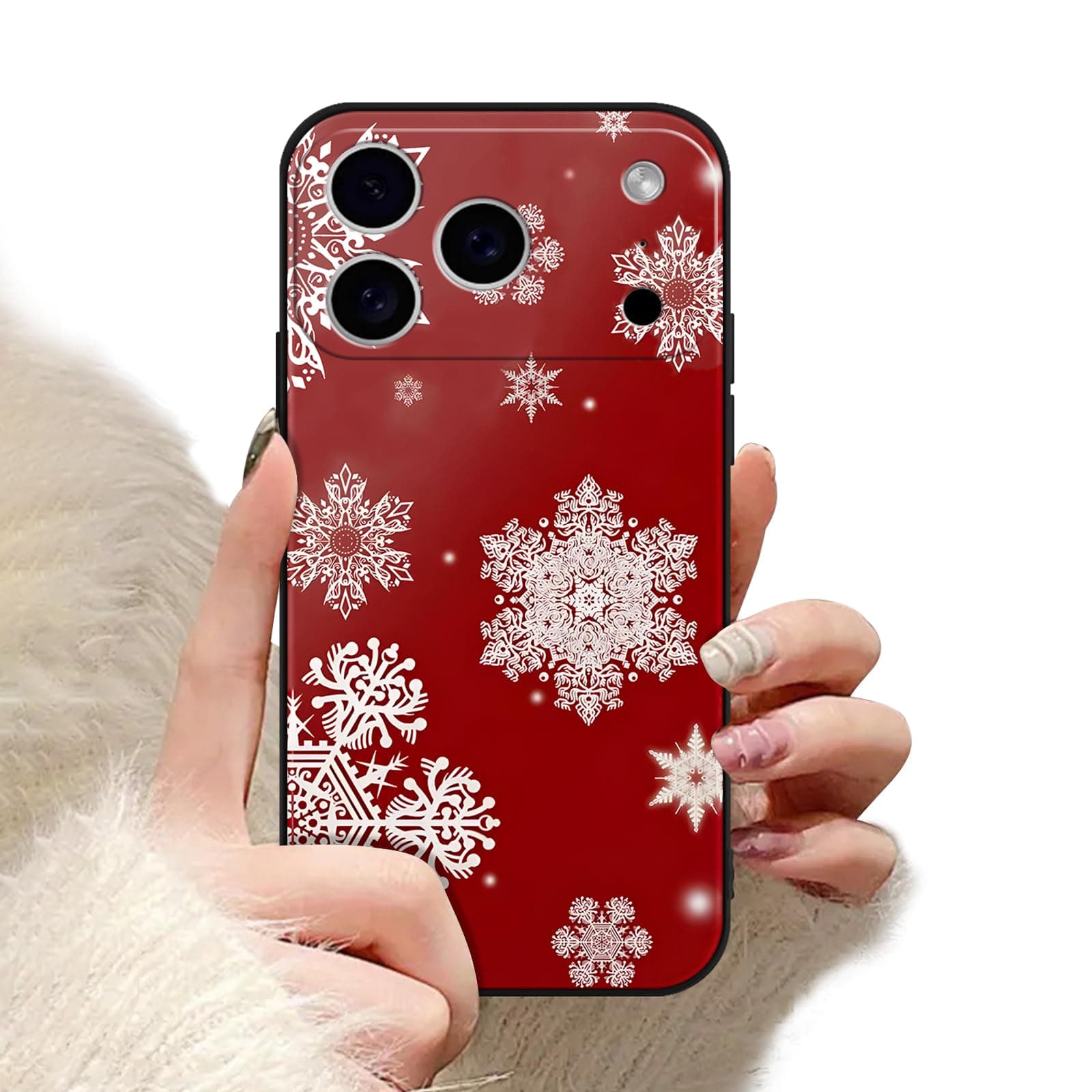 Aoldimu Merry Christmas Phone Case for iPhone 17 Pro 6,3 inch, Aesthetic Winter Snowflake Xmas Design Pattern Cases Shockproof Soft Protective Cover for Girls Women Boys, Black