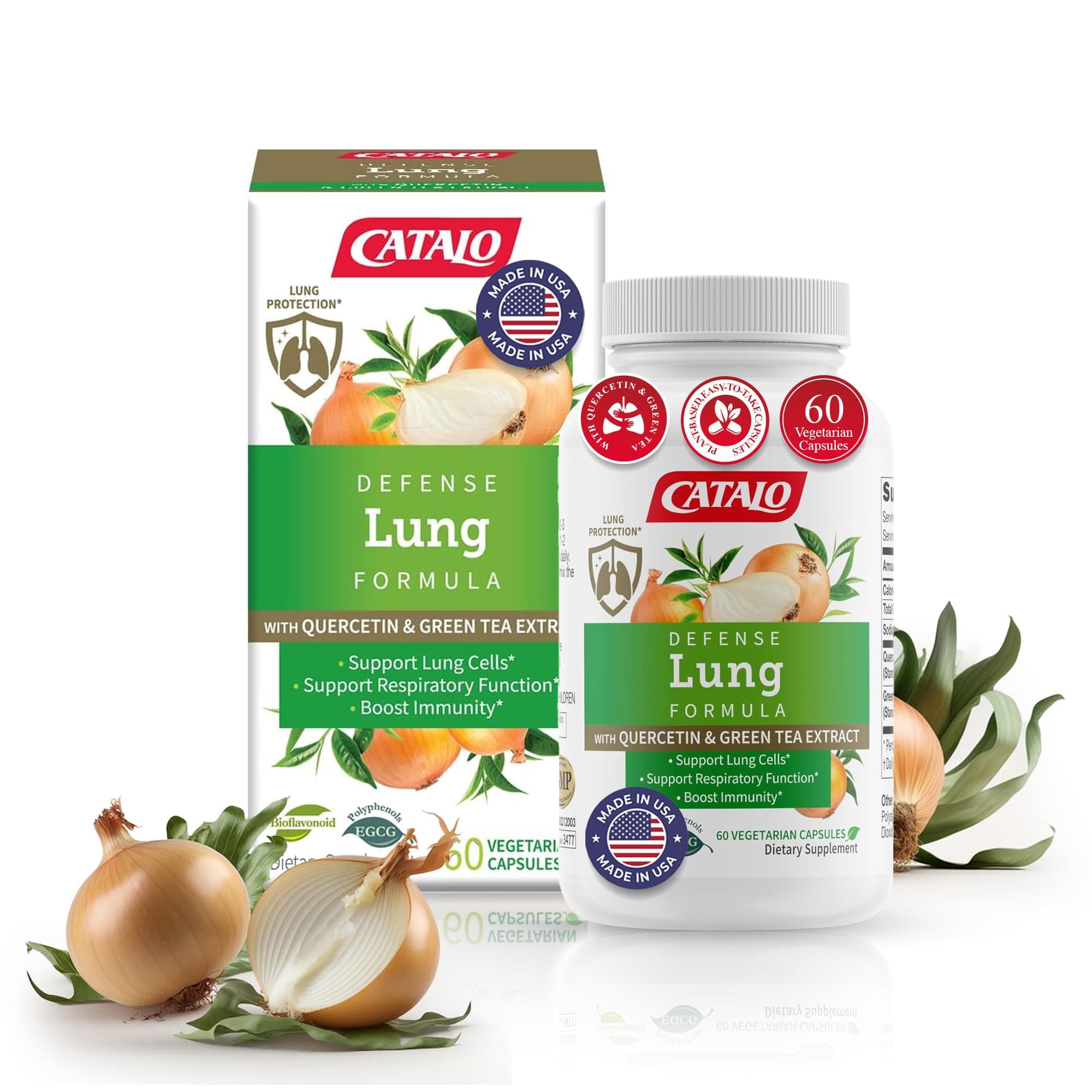 CATALO Lung Defense Formula - Quercetin & Green Tea Extract, Take 2-3 Capsules Daily, 60 Plant-Based Capsules