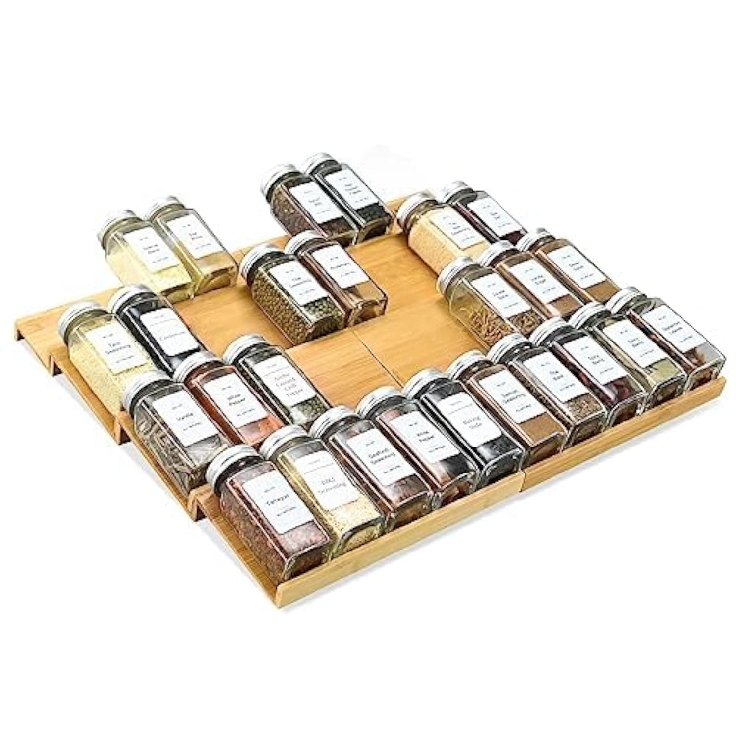 KitHero Spice Drawer Organizer, 4-Tier Bamboo Rack for Cabinet Drawer, Holds Up to 40 Jars, 18" W x 15.8" D x 2.75" H