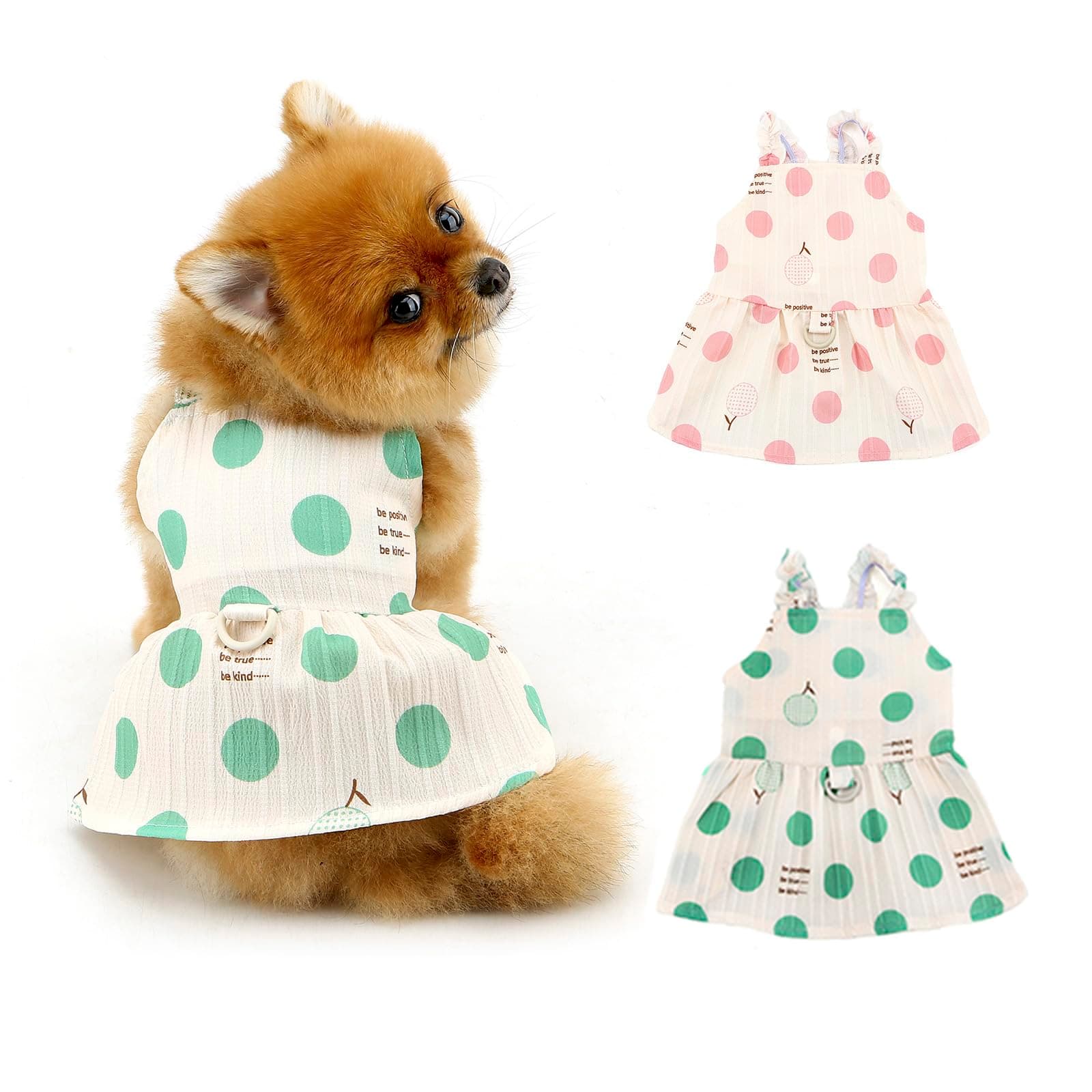 PAIDEFUL Small Dog Dresses Clothes,Sweet Puppy Sundress with Polka Dot Summer Cool Strap Skirt for Girl Dogs Lightweight Soft Pet Vest T Shirts Cat Costume Chihuahua Apparel D-Ring,Green,XXL