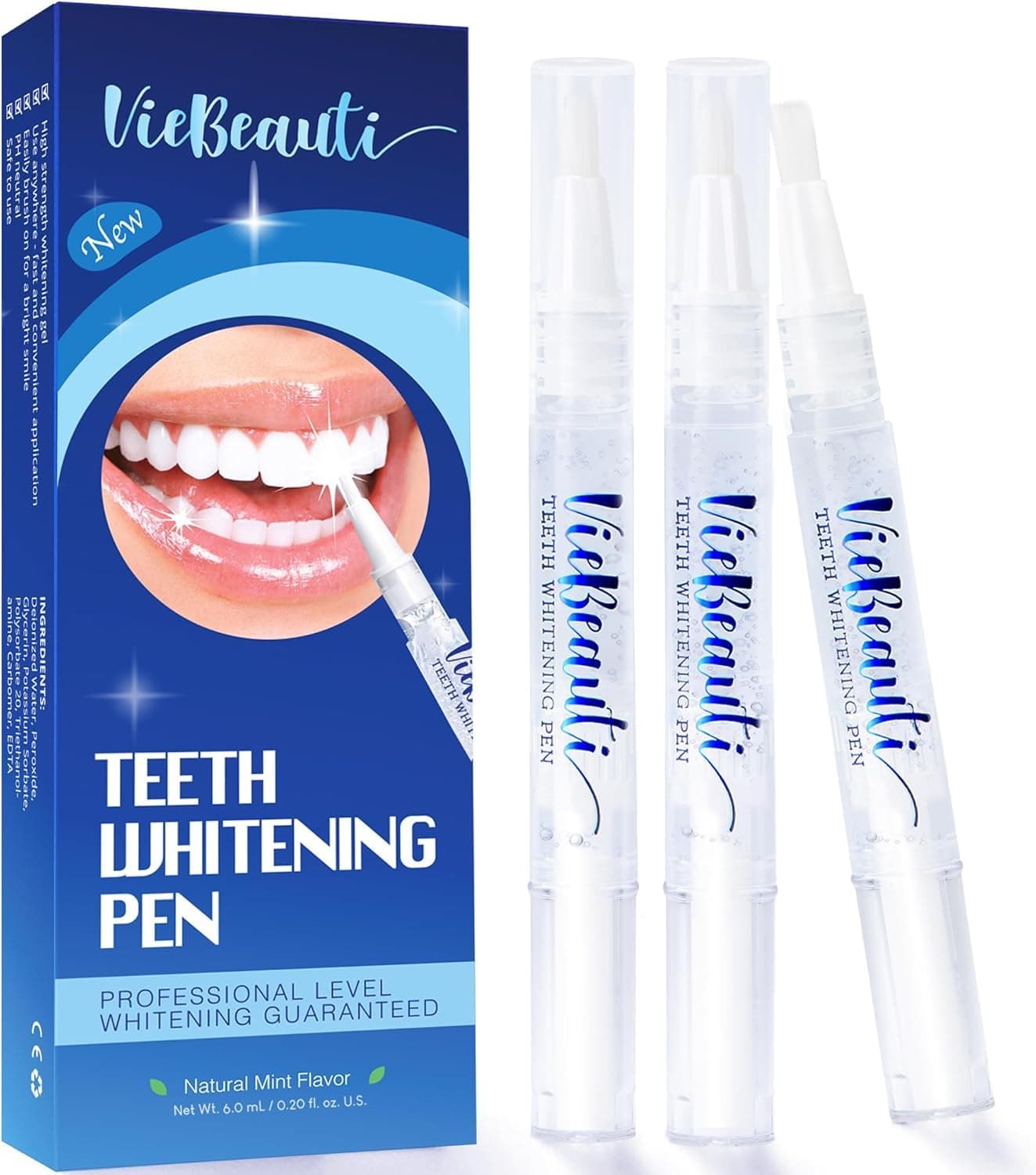 Teeth Whitening Kit Pen Gel: Tooth Whitener LED Ligh for Sensitive Teeth - Removes Stains from Food Coffee Smoking Wine and Soda for a Bright Smile - Peppermint