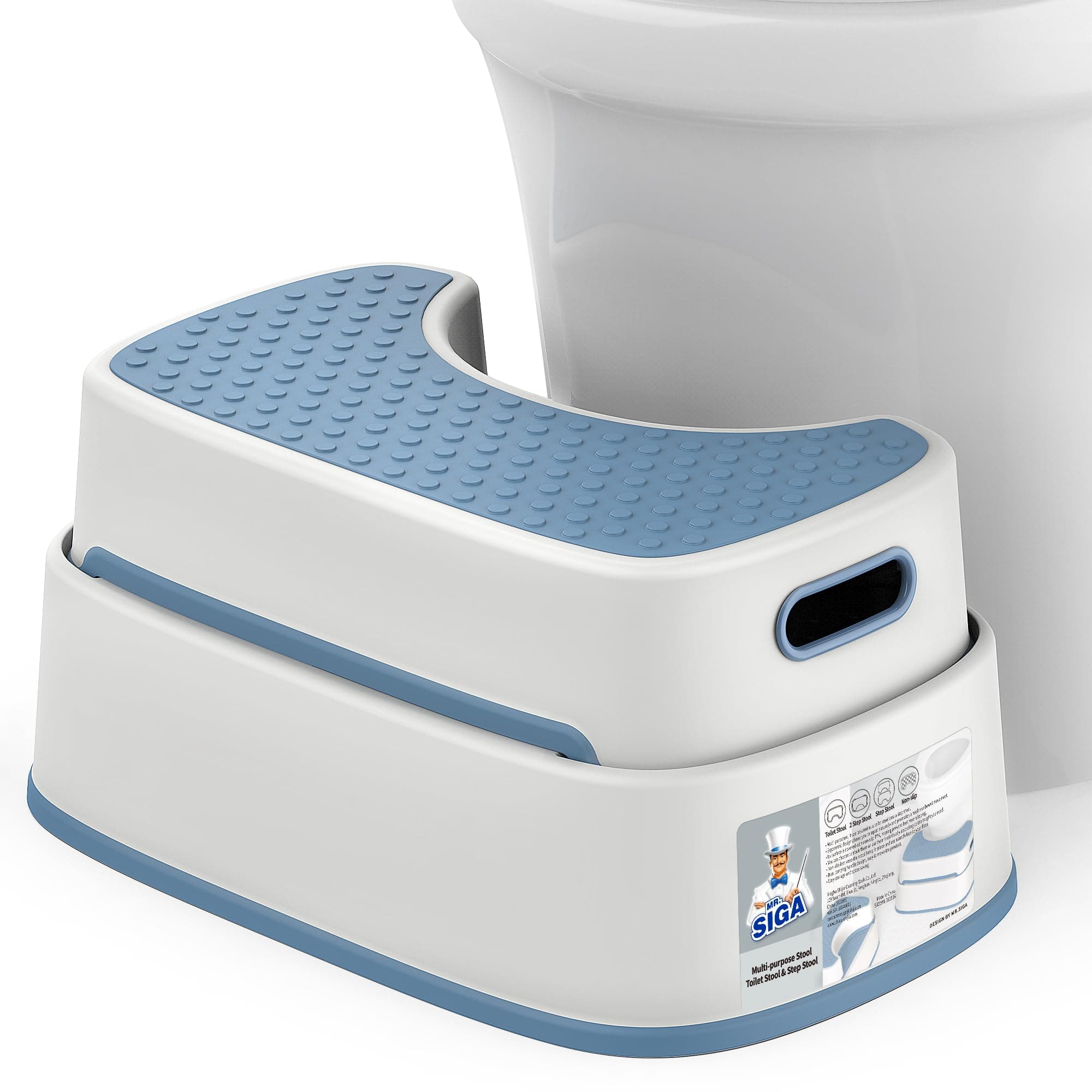 MR.SIGA Toilet Stool Squat Adult Bathroom Foot Stool, White & Grayish Blue