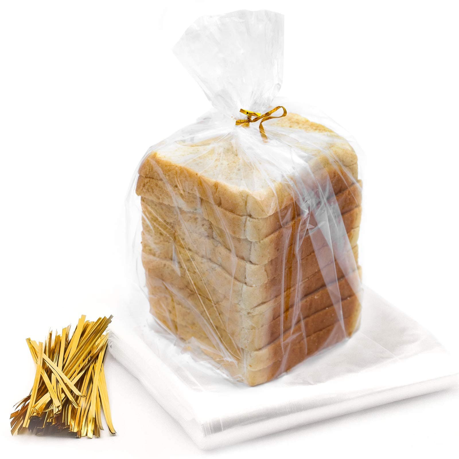 Mantah Bread Bags with Ties, Reusable, 50 Clear Bags and 50 Ties, Bread Bag For Homemade Bread And Bakery Loaf Adjustable Reusable (50)