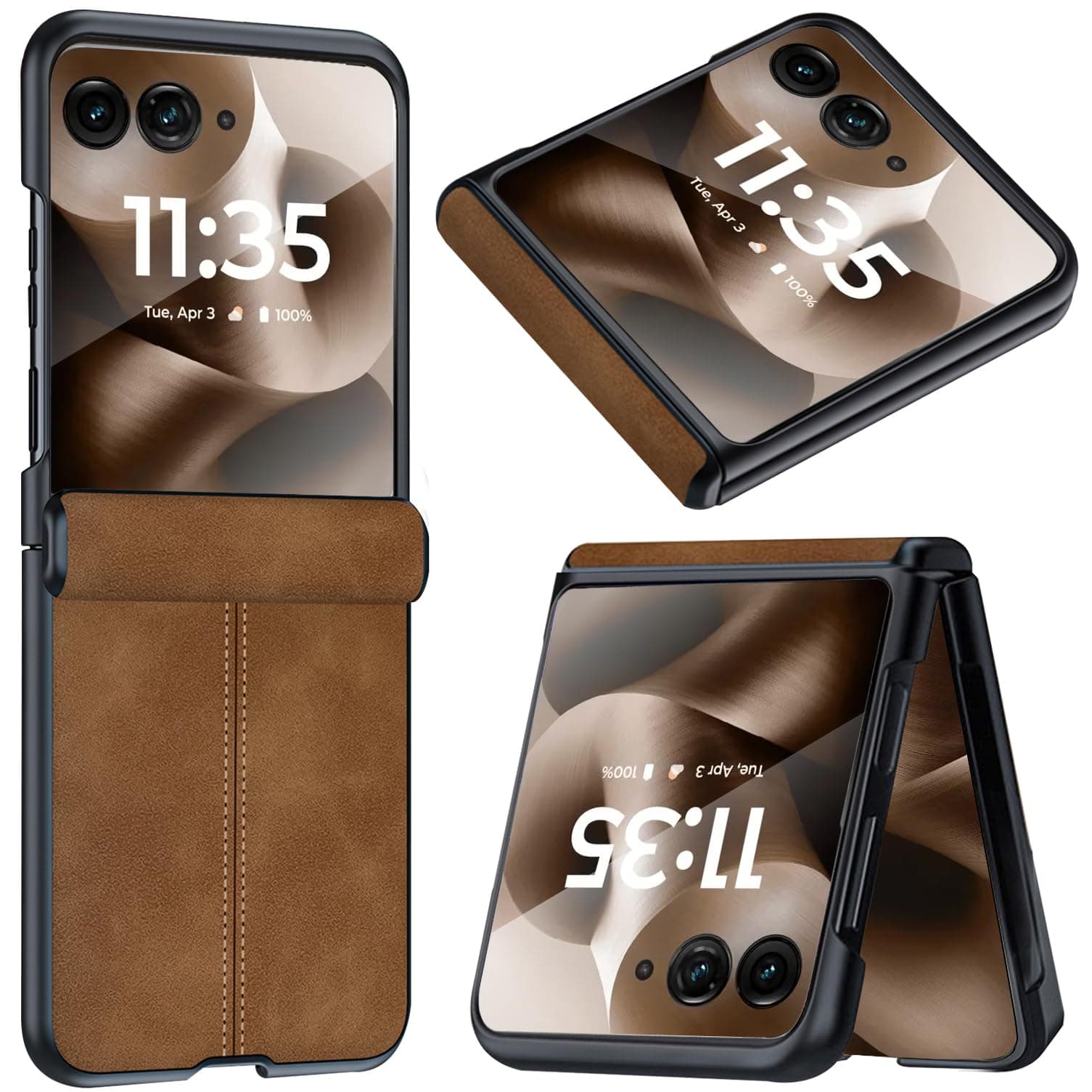 NINKI Compatible for Motorola Razr 60 Ultra Leather Case with Hinge Protective,Scratch Resistant Screen Protector Shockproof Slim Leather Phone Cover for Razr 2025 Ultra Brown