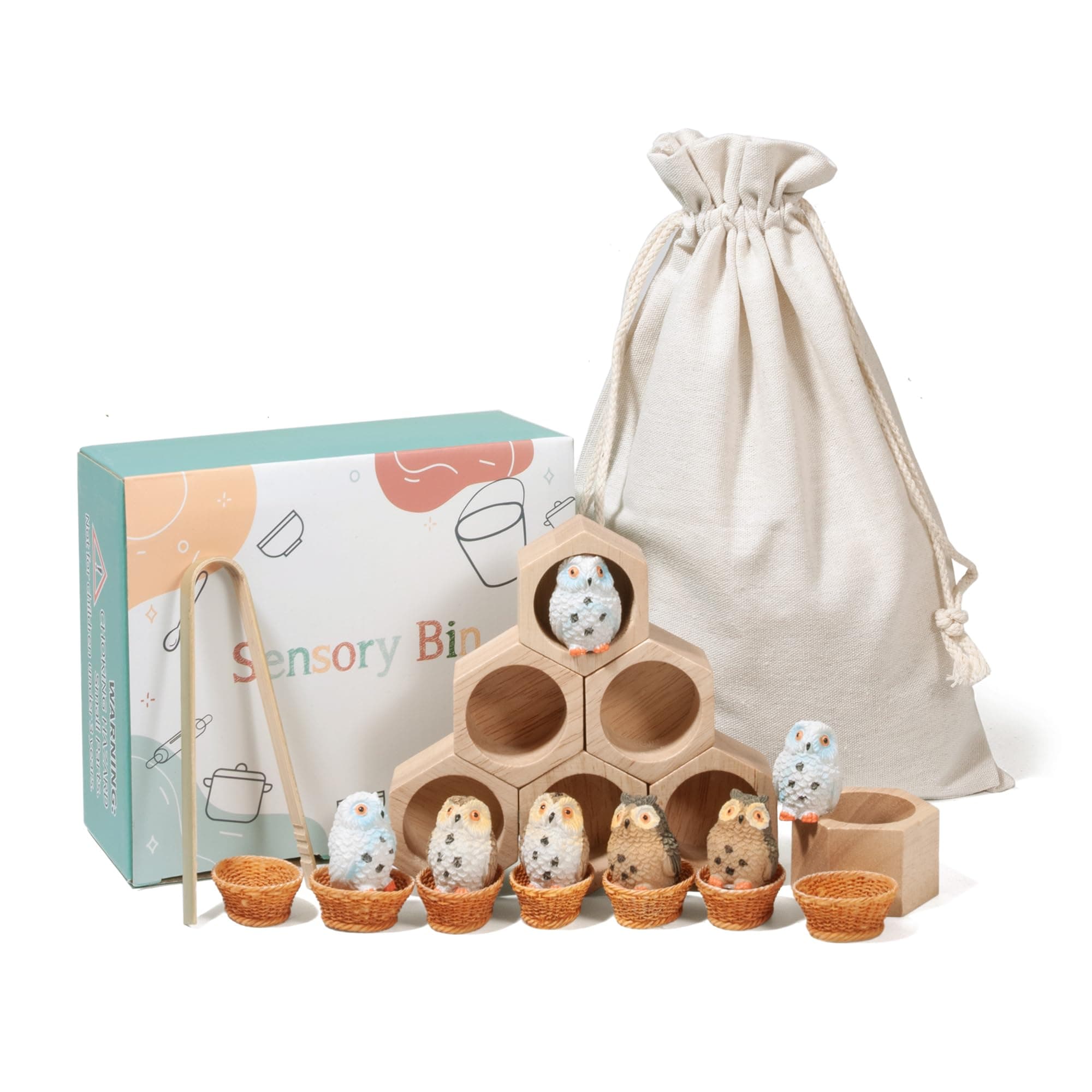 MONT PLEASANT Sorting Stacking Wooden Toys for Toddlers, Owl Montessori Toys Toddler Sensory Bin Tool Toys, Wood Owl House Fine Motor Skill Toys Early Learning Preschool Educational Gift for Kids