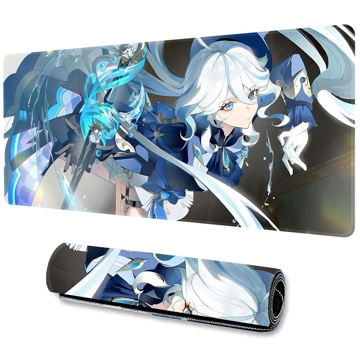 Anime Mouse Pad Large Gaming Mouse Pad Durable Non-Slip Natural Rubber Base 5 Furina Genshin Impact Mouse Pad for Office and Home(35.4 * 15.7 inch)