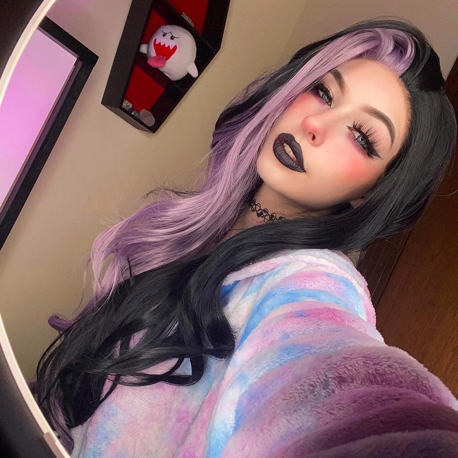 Black Purple Lace front Wigs for Women 13x4 Body Wave Lace Frontal Wig Pre Plucked with Baby Hair Long Half Purple Black Color Lace Wig Synthetic Heat Resistant Fiber Hair Cosplay Daily 24 Inch Wigs