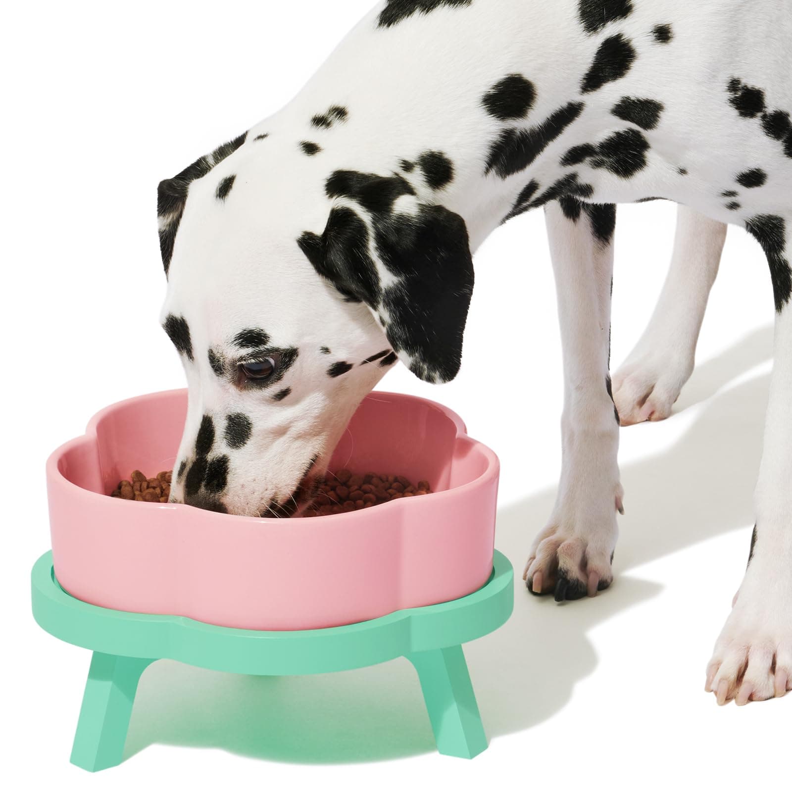 VETRESKA Elevated Dog Bowls Large Breed, 40 OZ Ceramic Raised Dog Bowl with Bamboo Dog Bow Stand, Flower Dog Food Water Bowl Dog Feeding Dish Bowls for Medium/Large Dogs and Cats