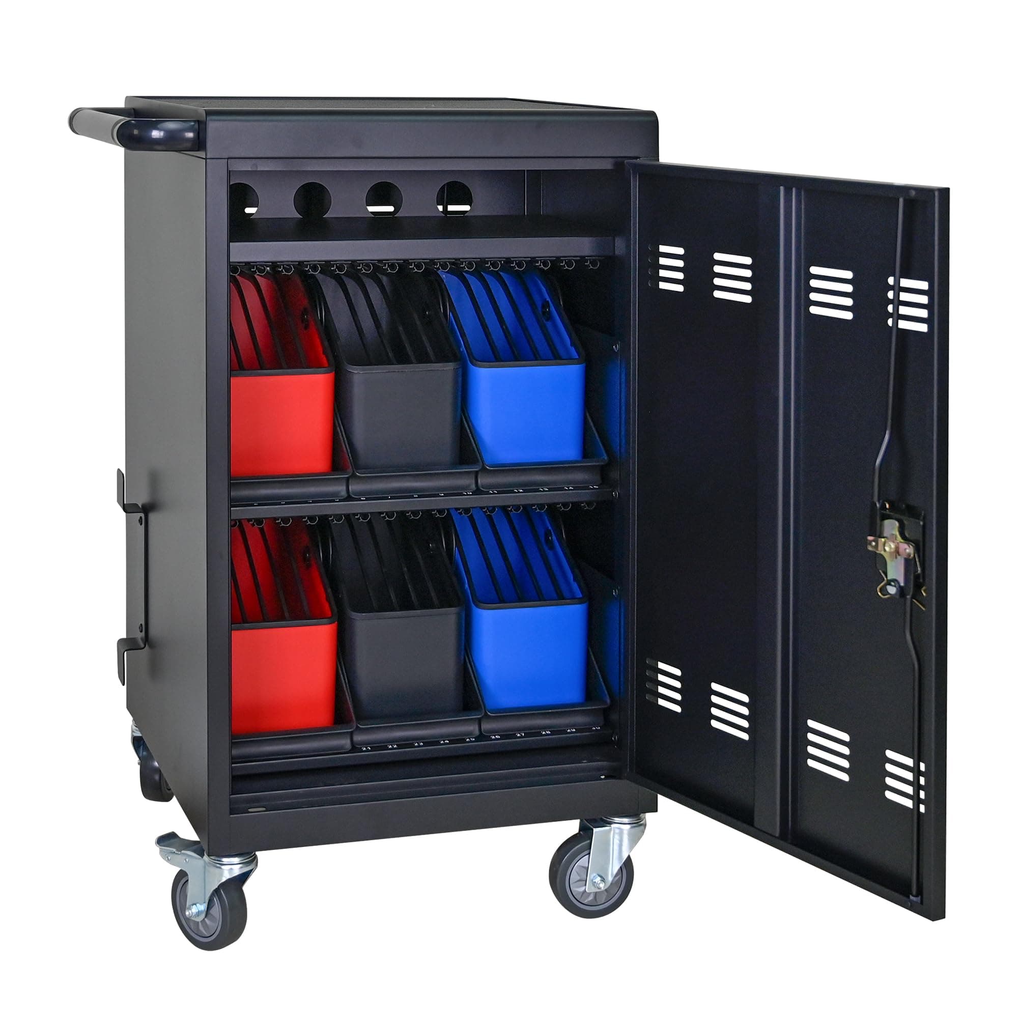 Campfun Charging Station 32 Device Mobile Charging Cart, Tablet Laptop Charging Station for Multiple Devices, Charging Cabinet Storage Cart for iPad, Chromebooks with Cord Organizer, Black