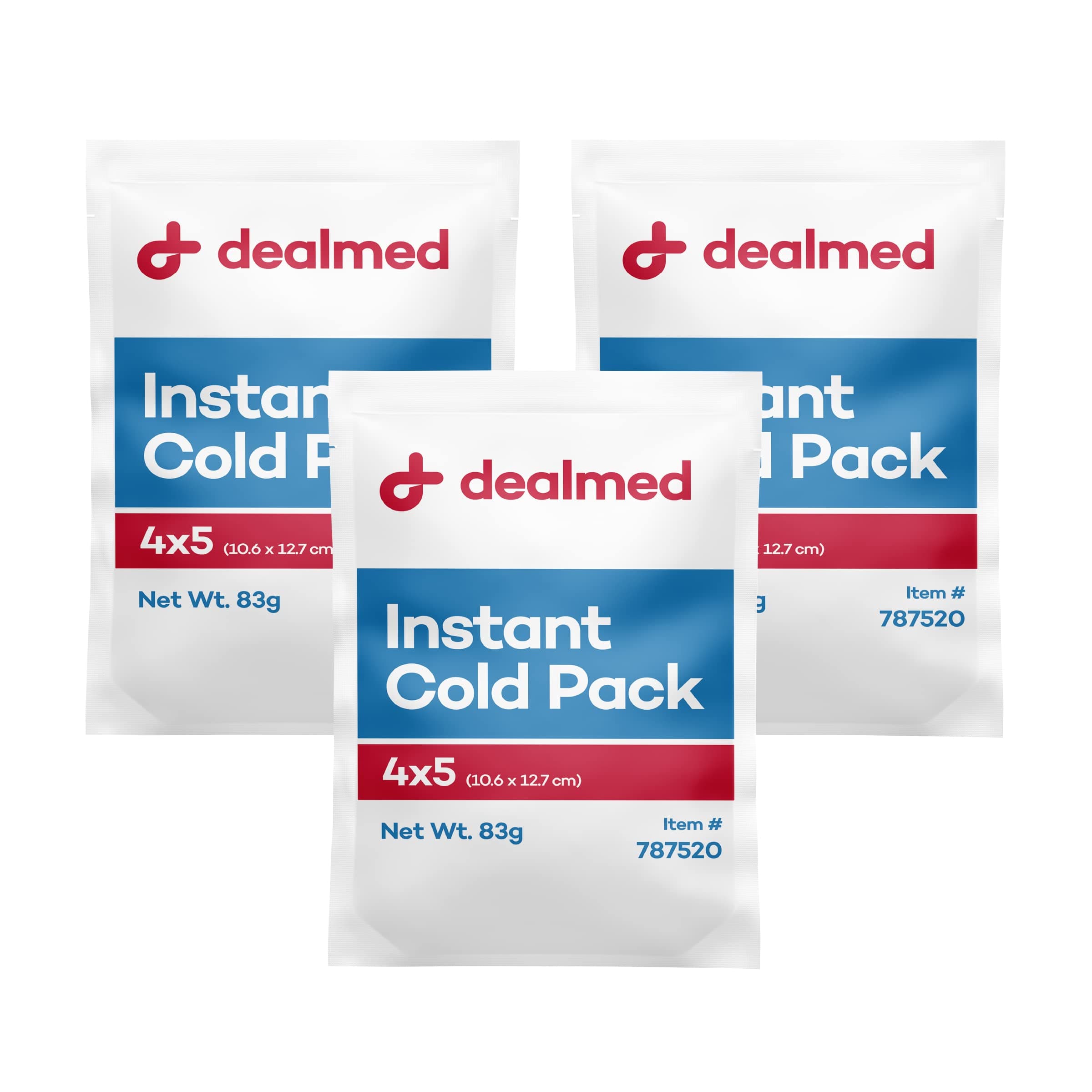Dealmed Instant Cold Pack – Pack Of 3, 4" X 5" Disposable Cold Packs For Injuries, Swelling, Sprains, Muscle Soreness And More, No Refrigeration Single Squeeze Activation 4 X 5\
