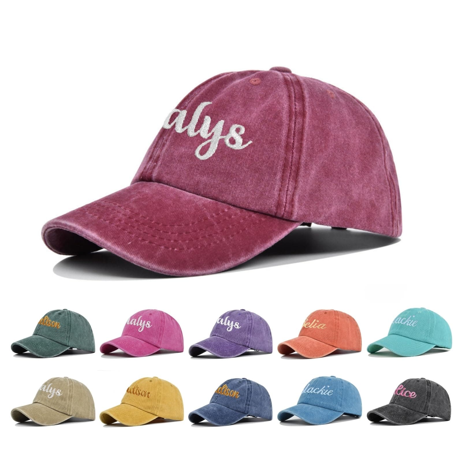 YISMEET Custom Toddler Baseball Hat, Personalized Name Kid Baseball Cap, Washed Cotton Washed Adjustable Caps, Wine Red Hats for Toddler Boys Girls