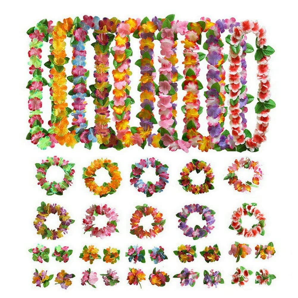 ecaqlin 10 Sets Supplies of Hula Garland Necklaces Bracelets Hawaiian Luau Leis Decorations Supplies for Hawaii Decorations