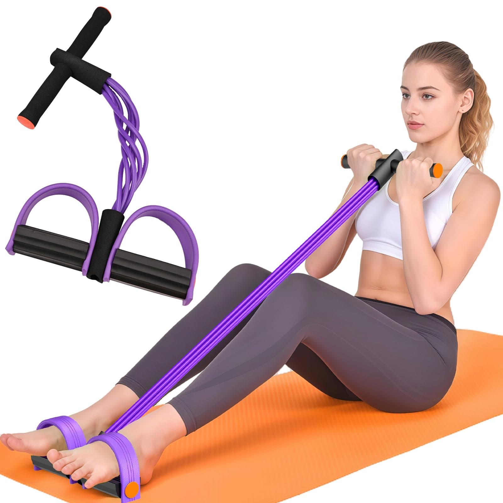 Pedal Resistance Band with Handles, 6-Tubes Natural Rubber Exercise Bands