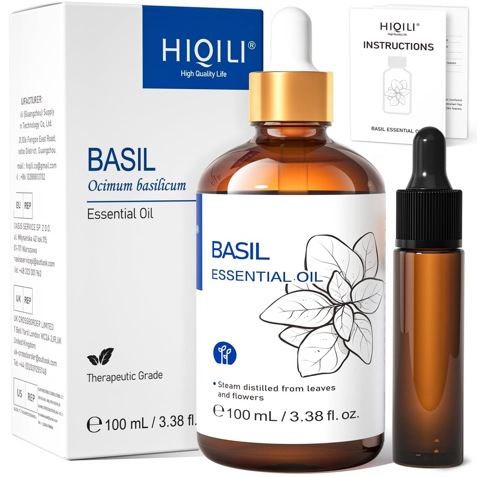 HIQILI Basil Essential Oil for Diffuser, DIY & Herbal