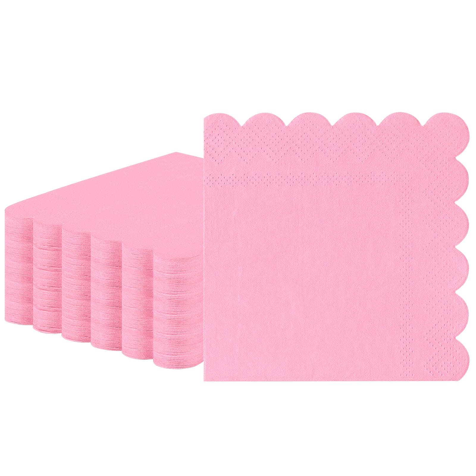 60 Pcs Pink Napkins Disposable, Light Pink Napkins Pink Dessert Beverage Scalloped Napkin for Mother's Day Wedding Birthday Baby Shower Mothers Day, 5 x 5 Inch